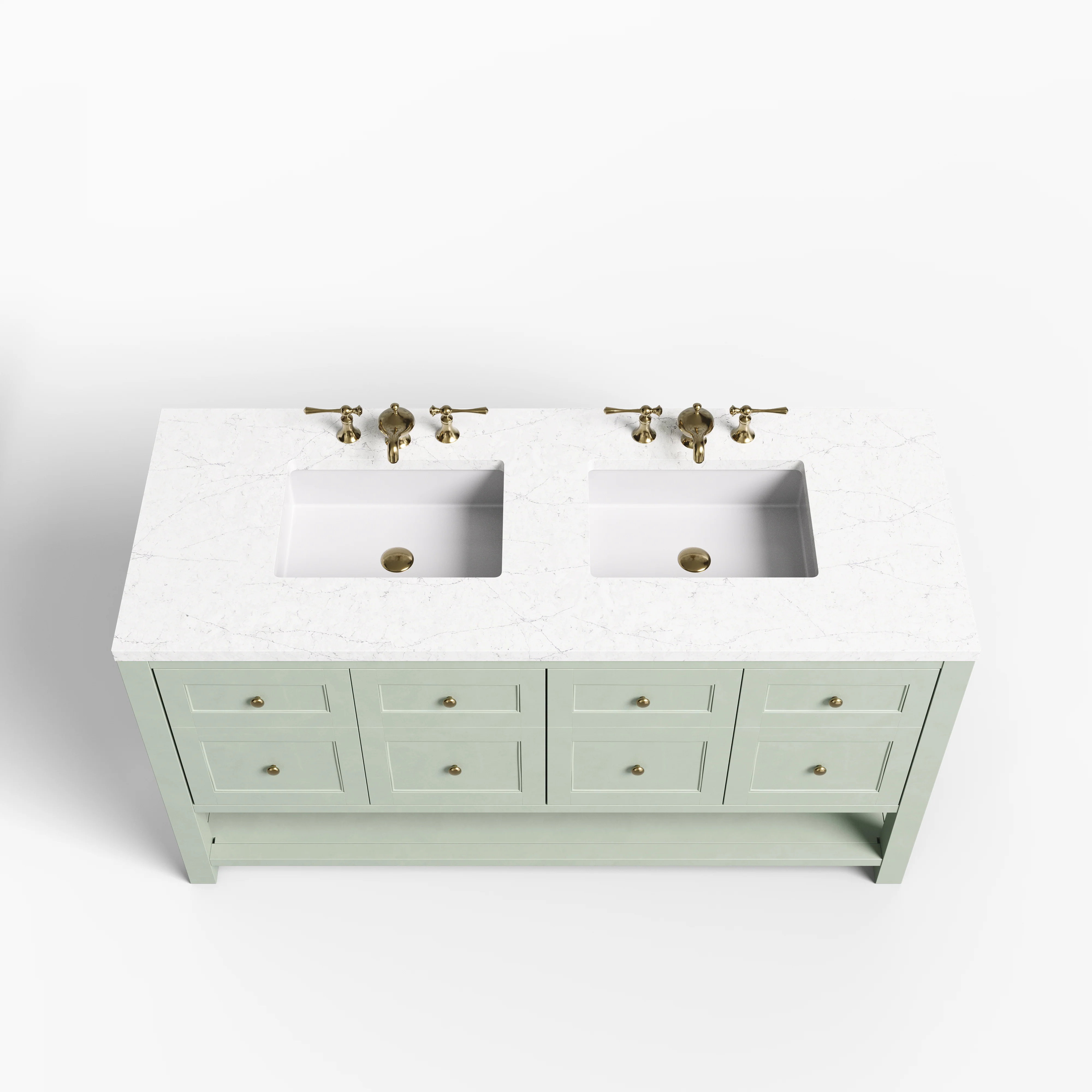 Bridgette 60" Double Vanity in Smokey Celadon with 3 cm Eternal Jasmine Pearl Quartz Top - Image 3