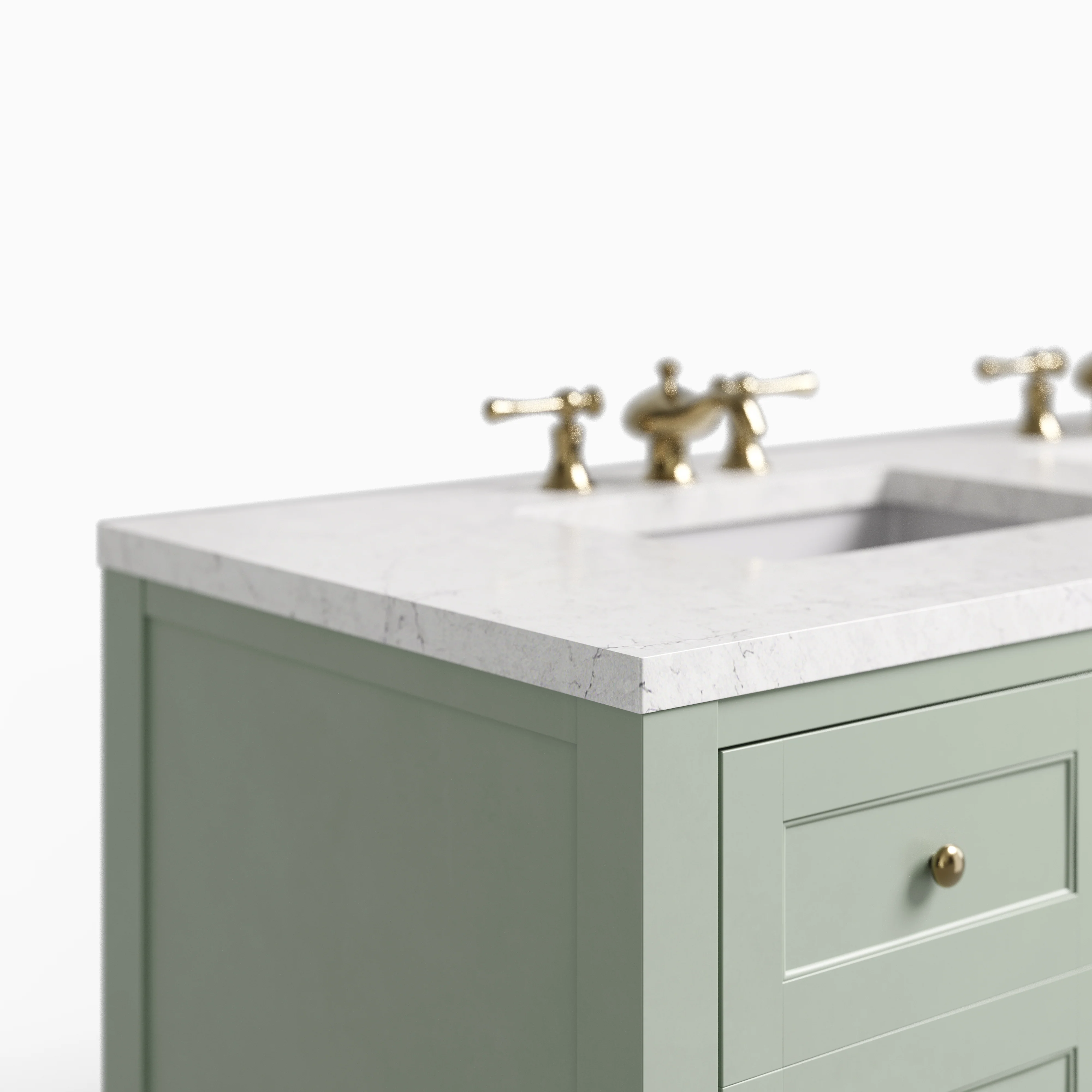 Bridgette 60" Double Vanity in Smokey Celadon with 3 cm Eternal Jasmine Pearl Quartz Top - Image 4