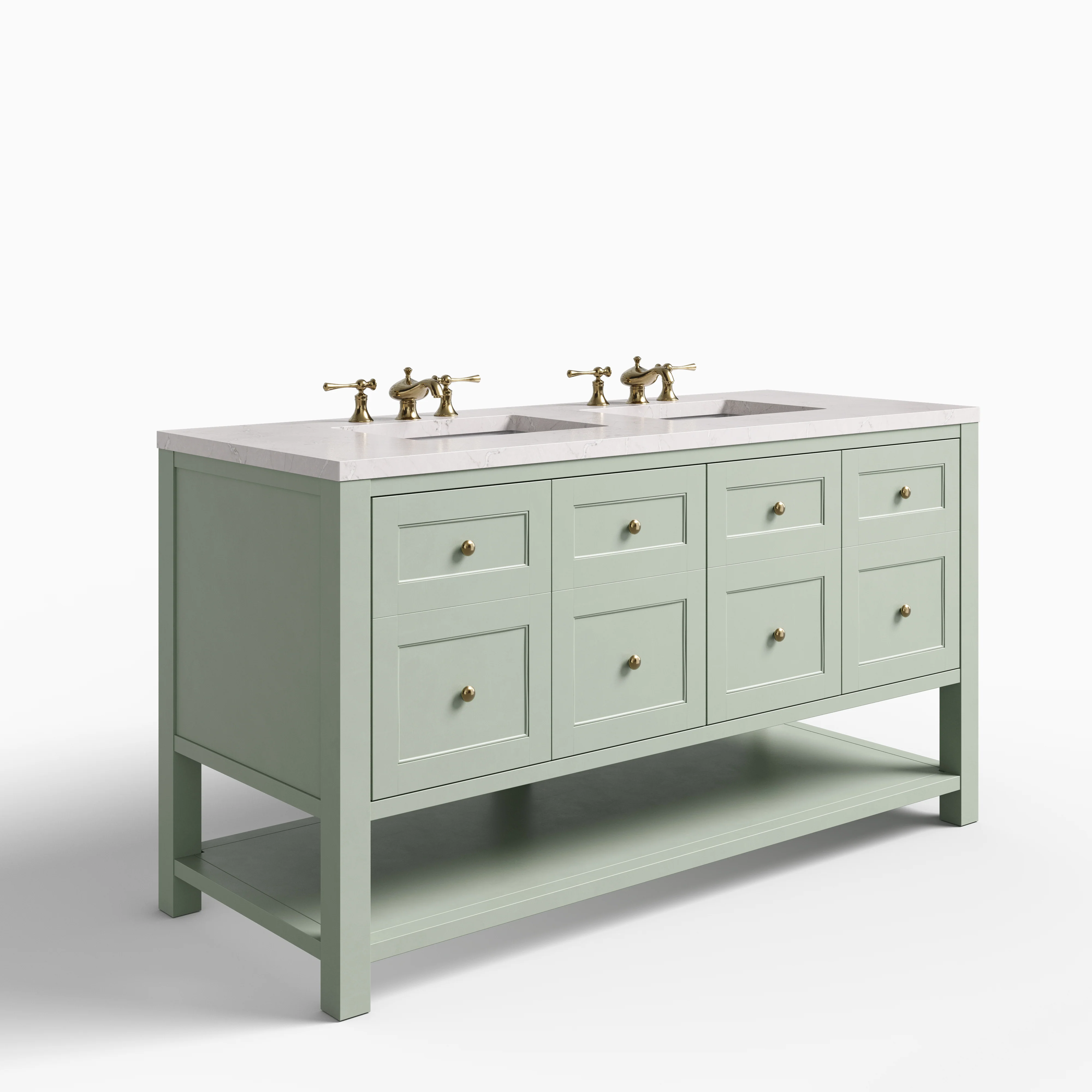 Bridgette 60" Double Vanity in Smokey Celadon with 3 cm Victorian Silver Quartz Top - Image 2