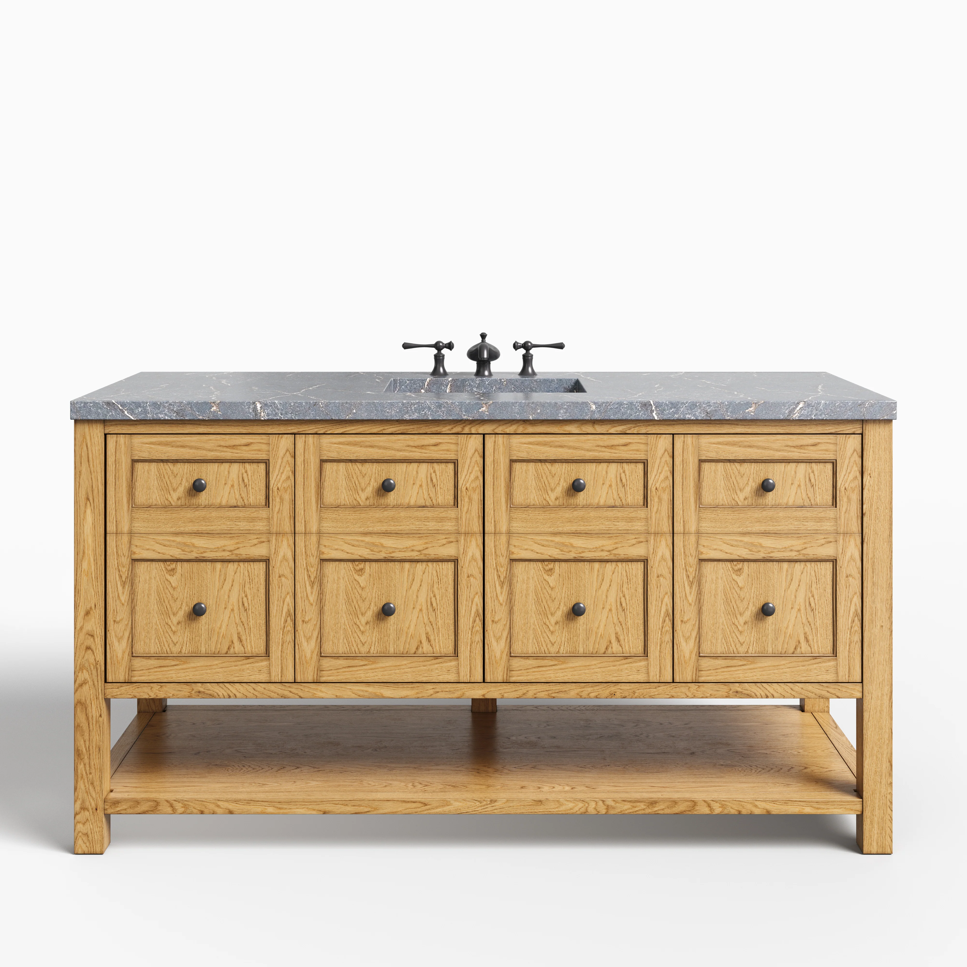 Bridgette 60" Single Vanity in Light Natural Oak with 3 cm Parisien Bleu Quartz Top