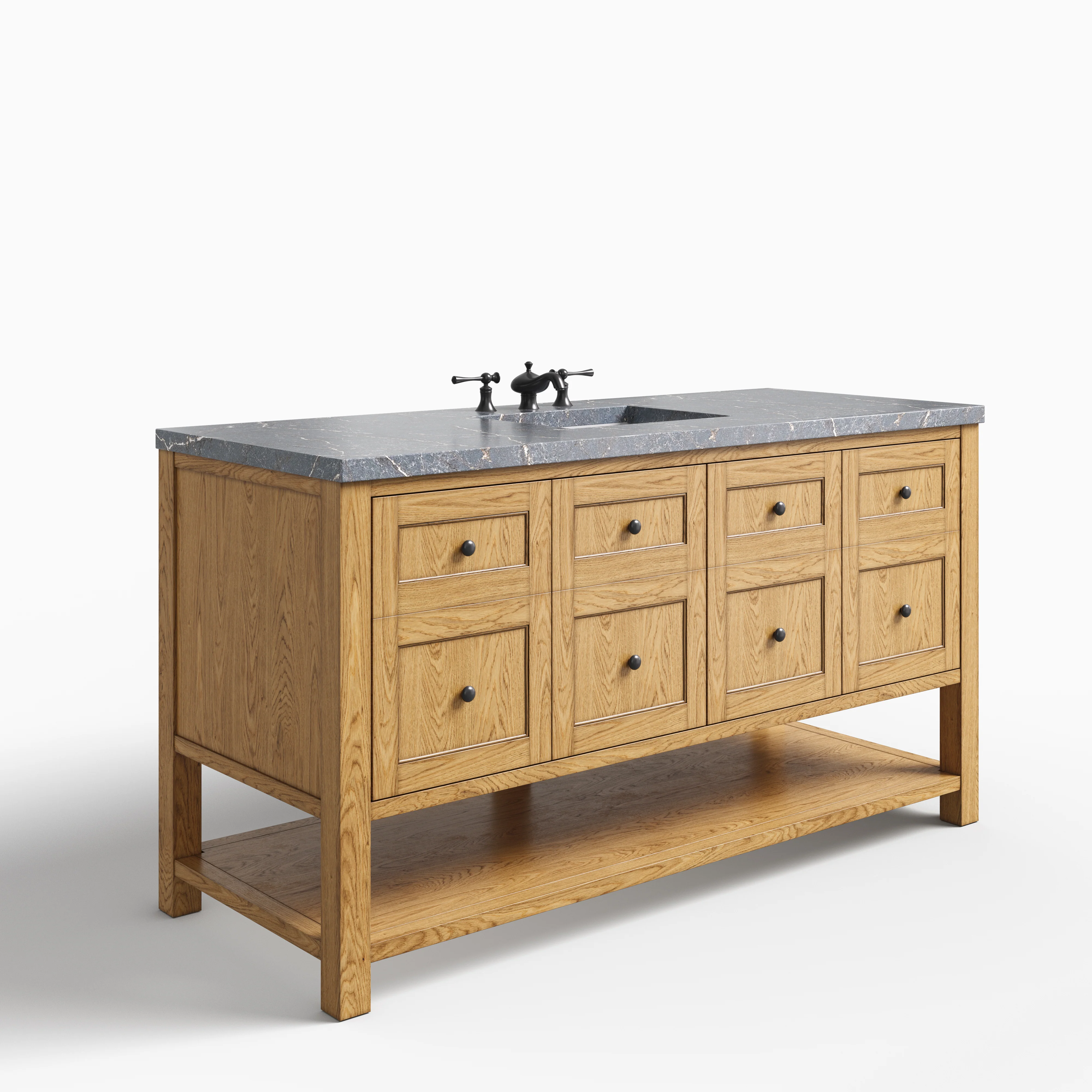 Bridgette 60" Single Vanity in Light Natural Oak with 3 cm Parisien Bleu Quartz Top - Image 2