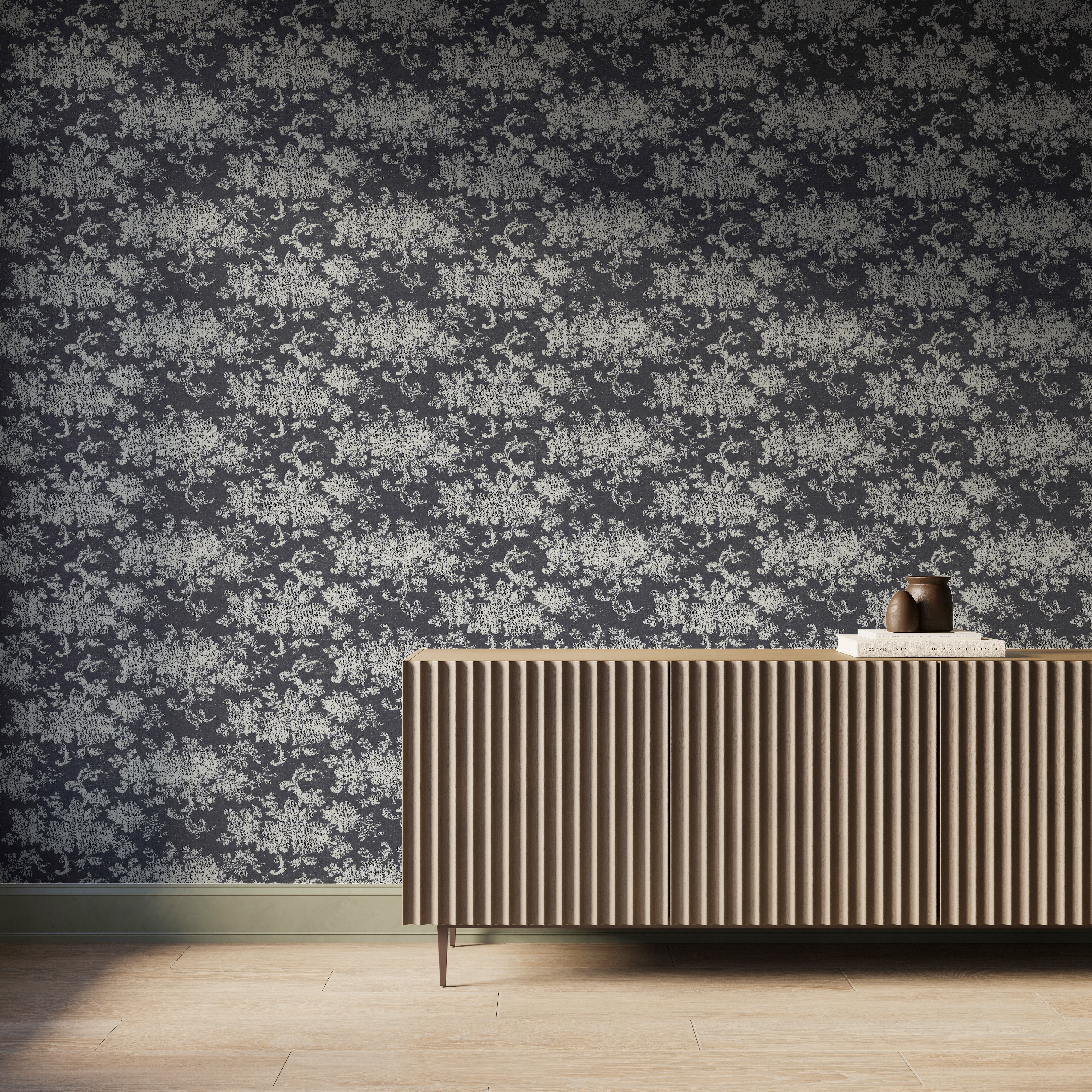 Brocade Wallpaper in Black I, 52" x 132" - Image 2