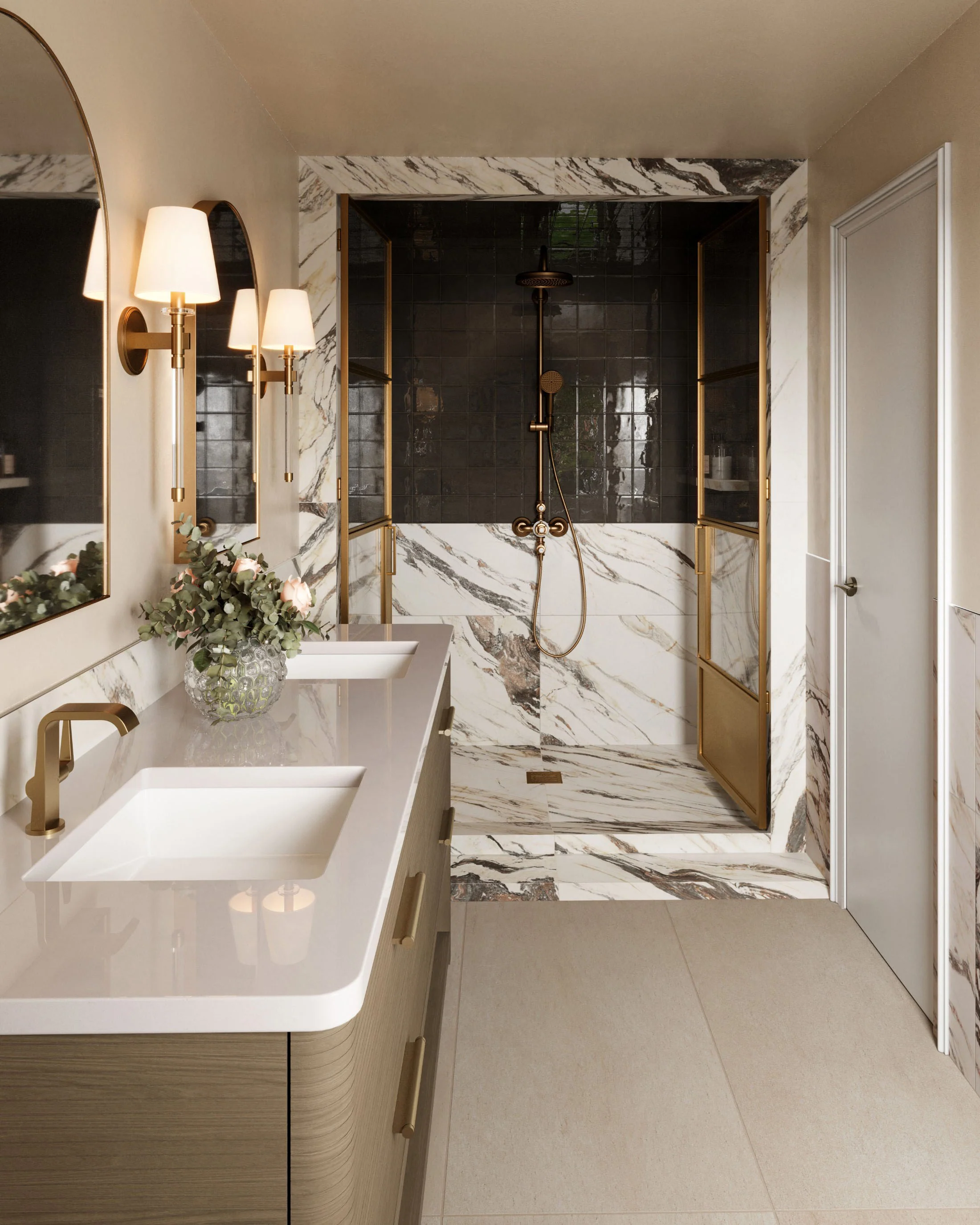 Aniston 24x48 Matte Porcelain Tile in Calacatta Viola - Image 15