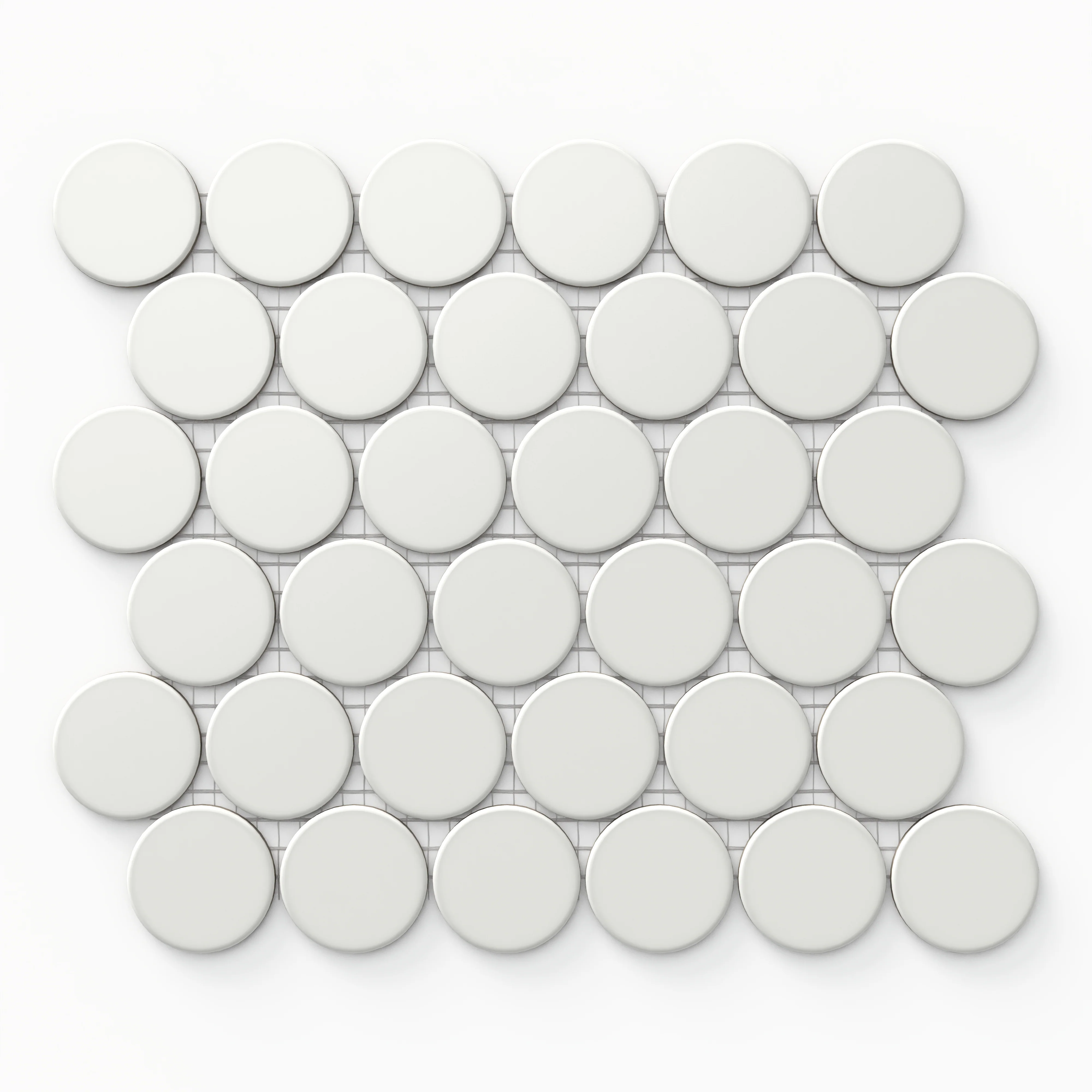 Cece 12x12 Matte Porcelain 2" Round Mosaic Tile in White