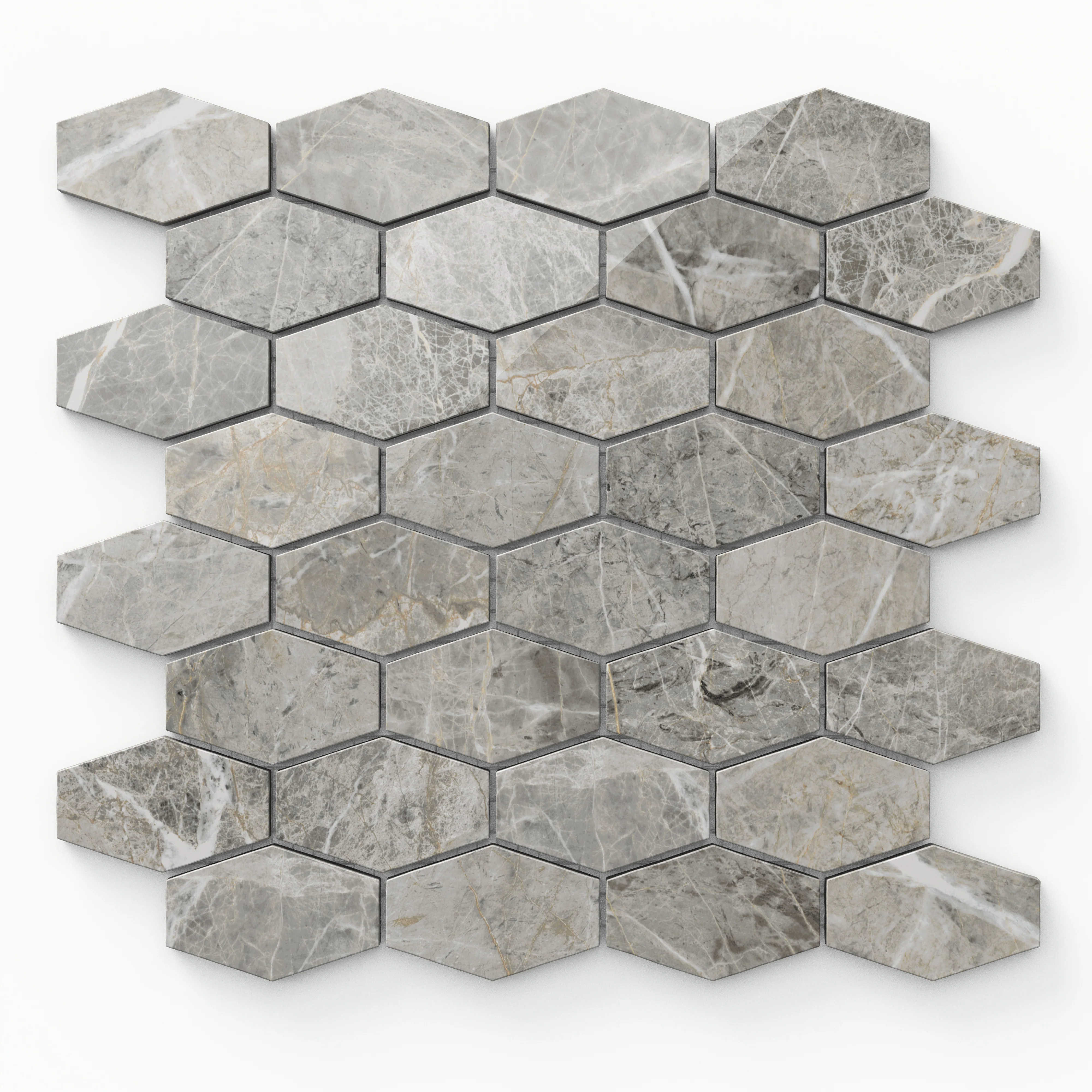 Chantel 12x11 Polished Porcelain Hexagon Mosaic Tile in Imperial