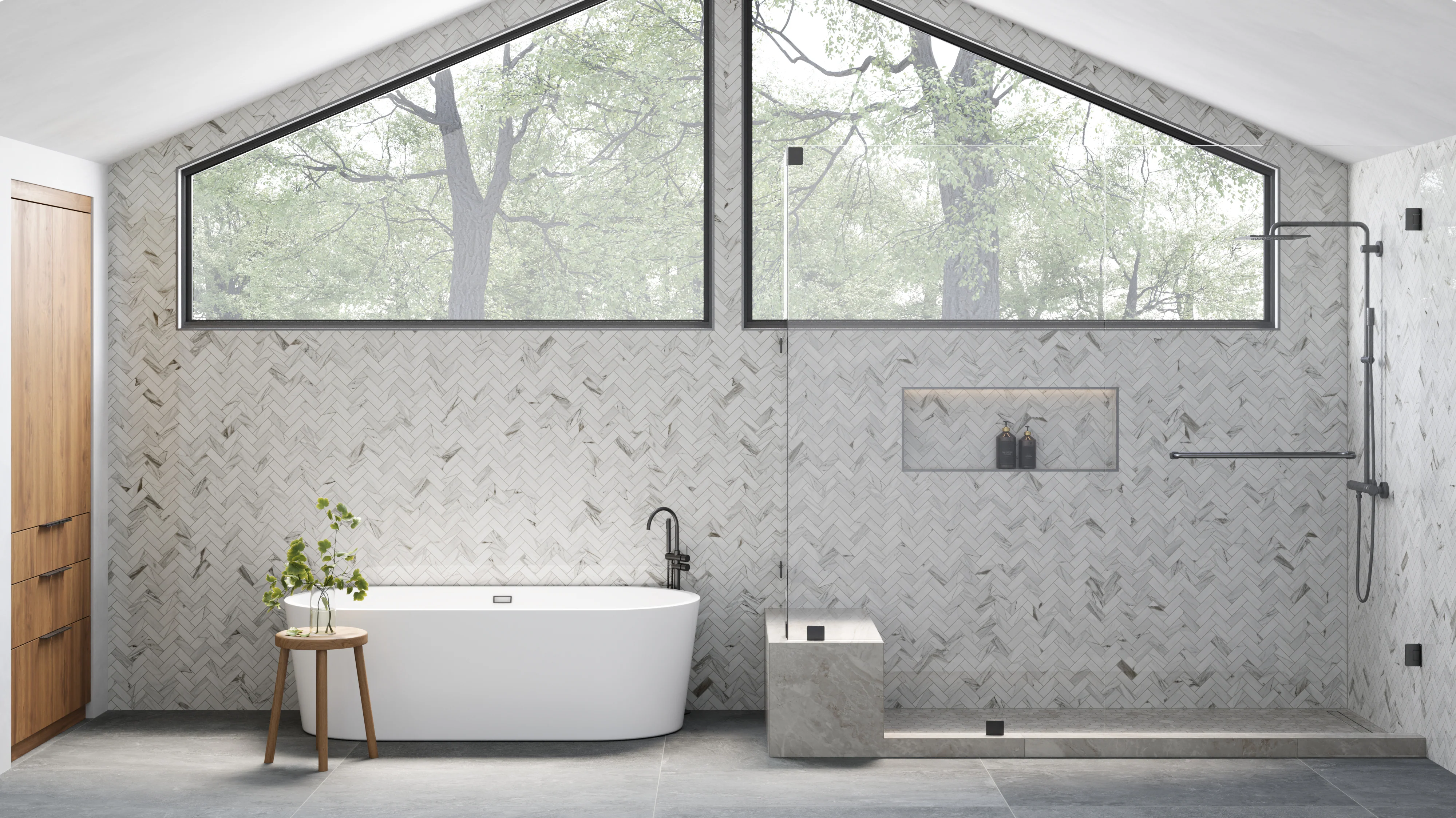 Chantel 12x15 Polished Porcelain Herringbone Mosaic Tile in Apuano - Image 8