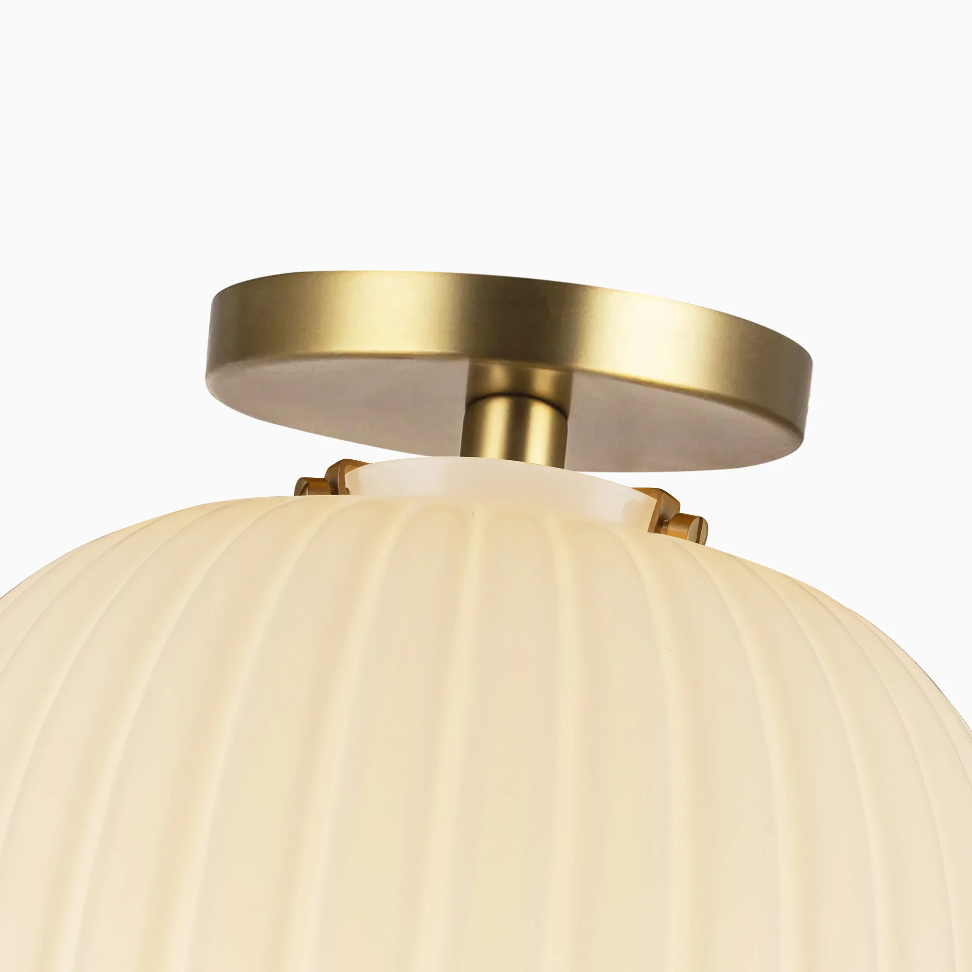 Cheyenne 12" Socket Semi-Flush Mount in Brushed Gold/Glossy Ribbed Opal Glass - Image 3