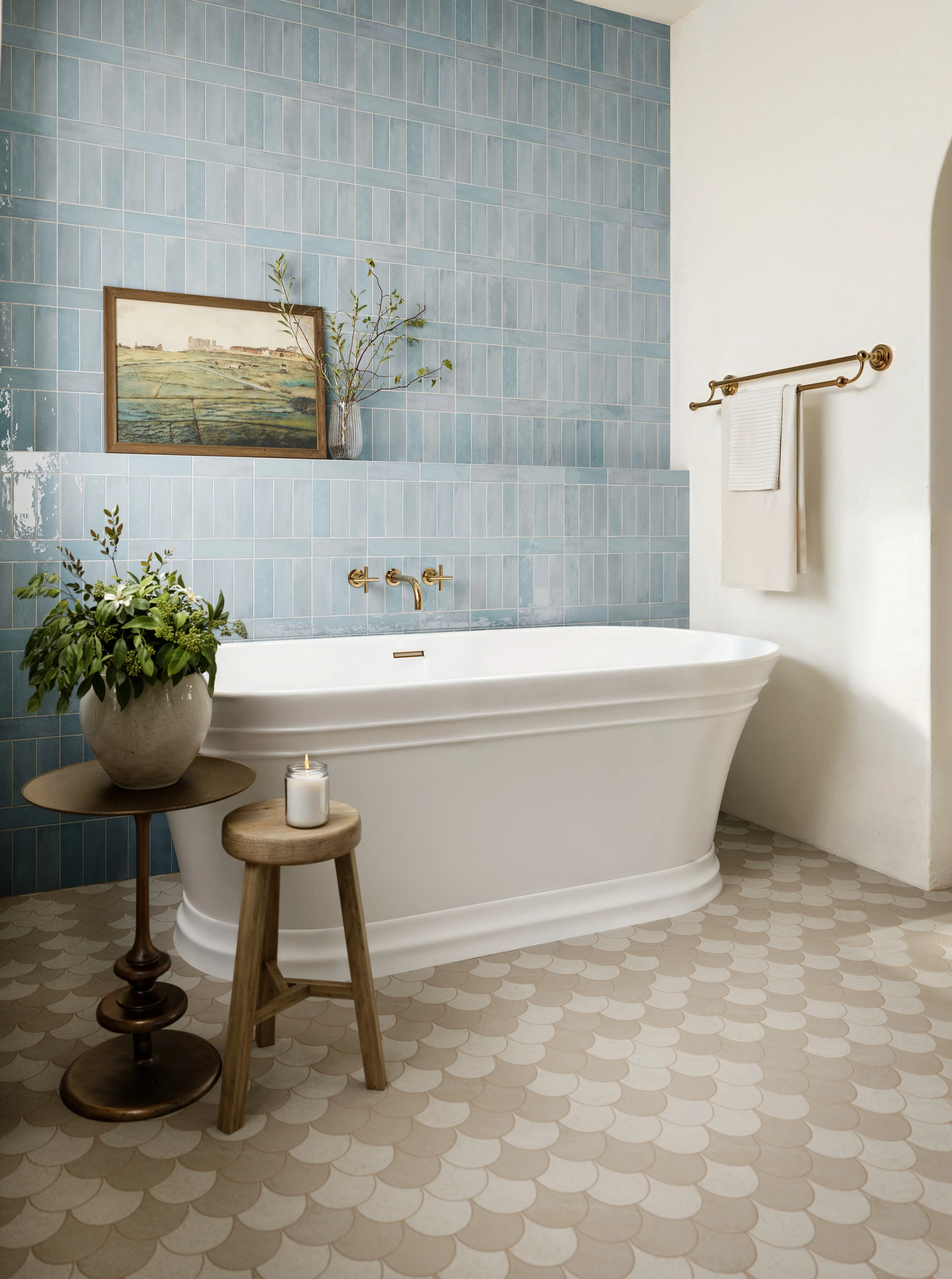 Shea 13.7x14.5 Matte Porcelain Wave Mosaic Tile in Warm Blend - Image 8