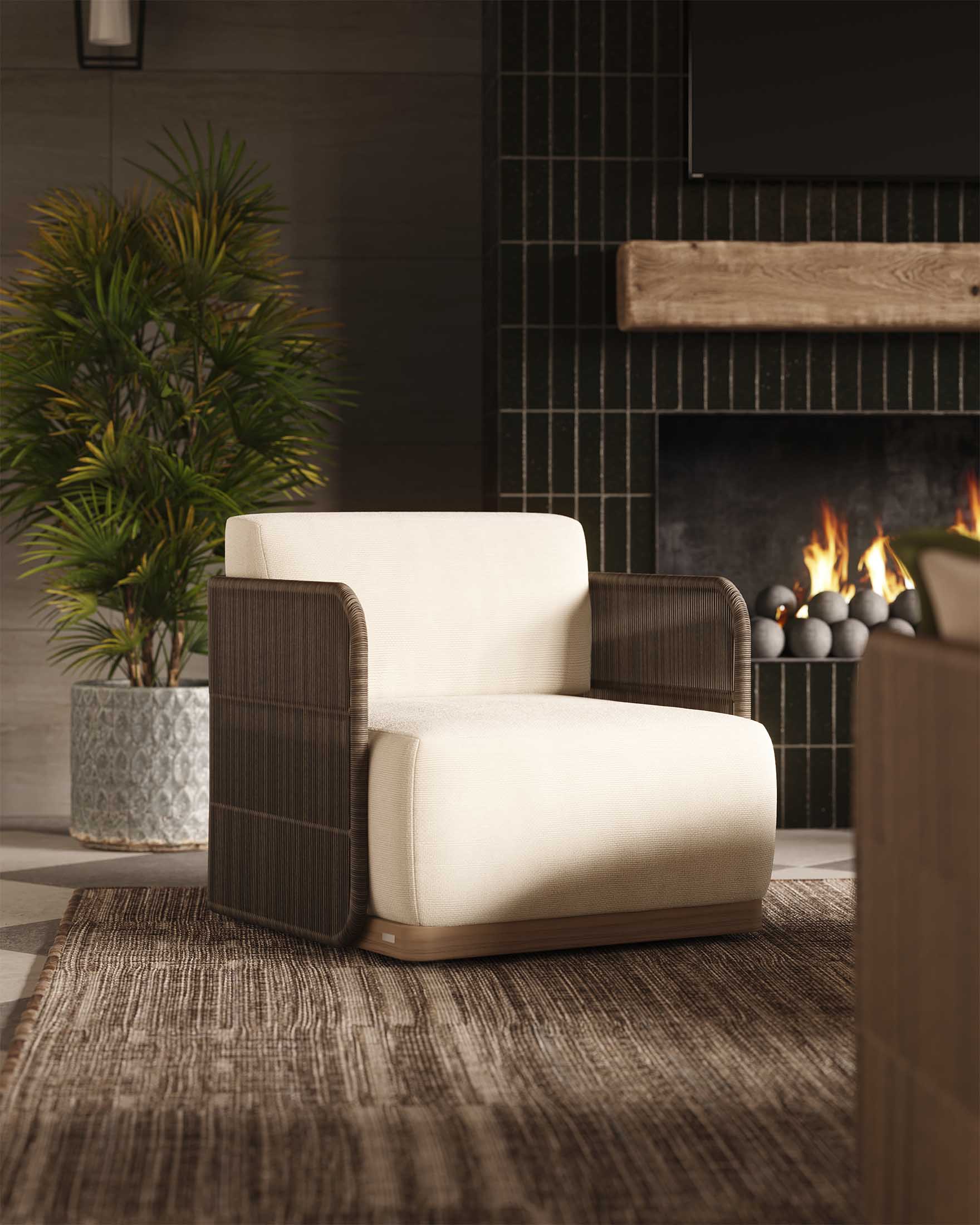 Corvin Outdoor Swivel Chair in Cream - Image 2