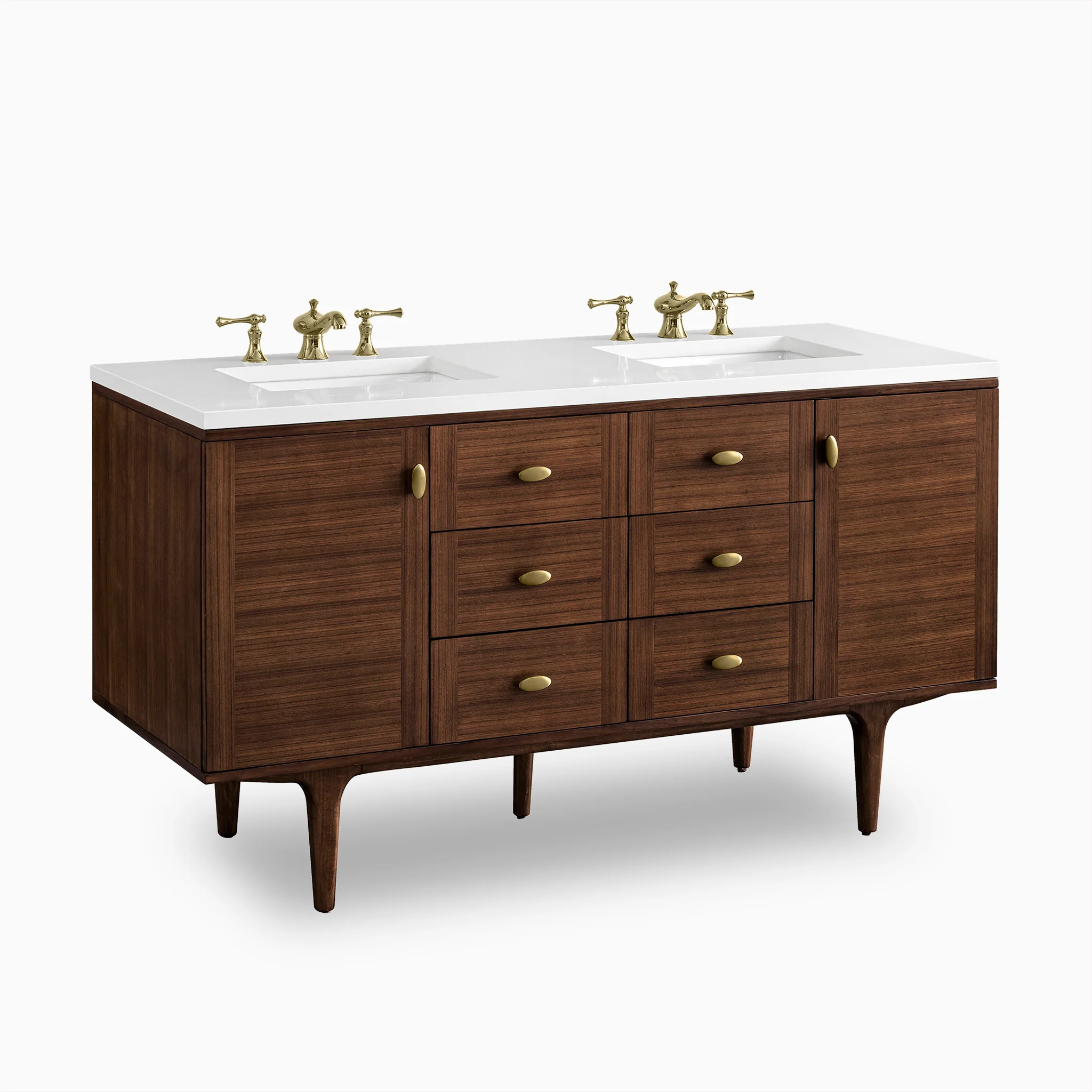 Demi 60" Double Vanity in Mid-Century Walnut with 3 cm White Zeus Quartz Top - Image 3