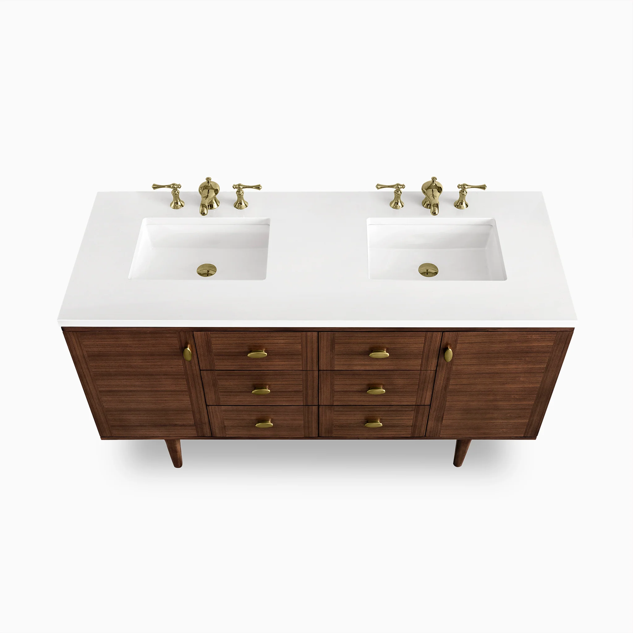 Demi 60" Double Vanity in Mid-Century Walnut with 3 cm White Zeus Quartz Top - Image 4