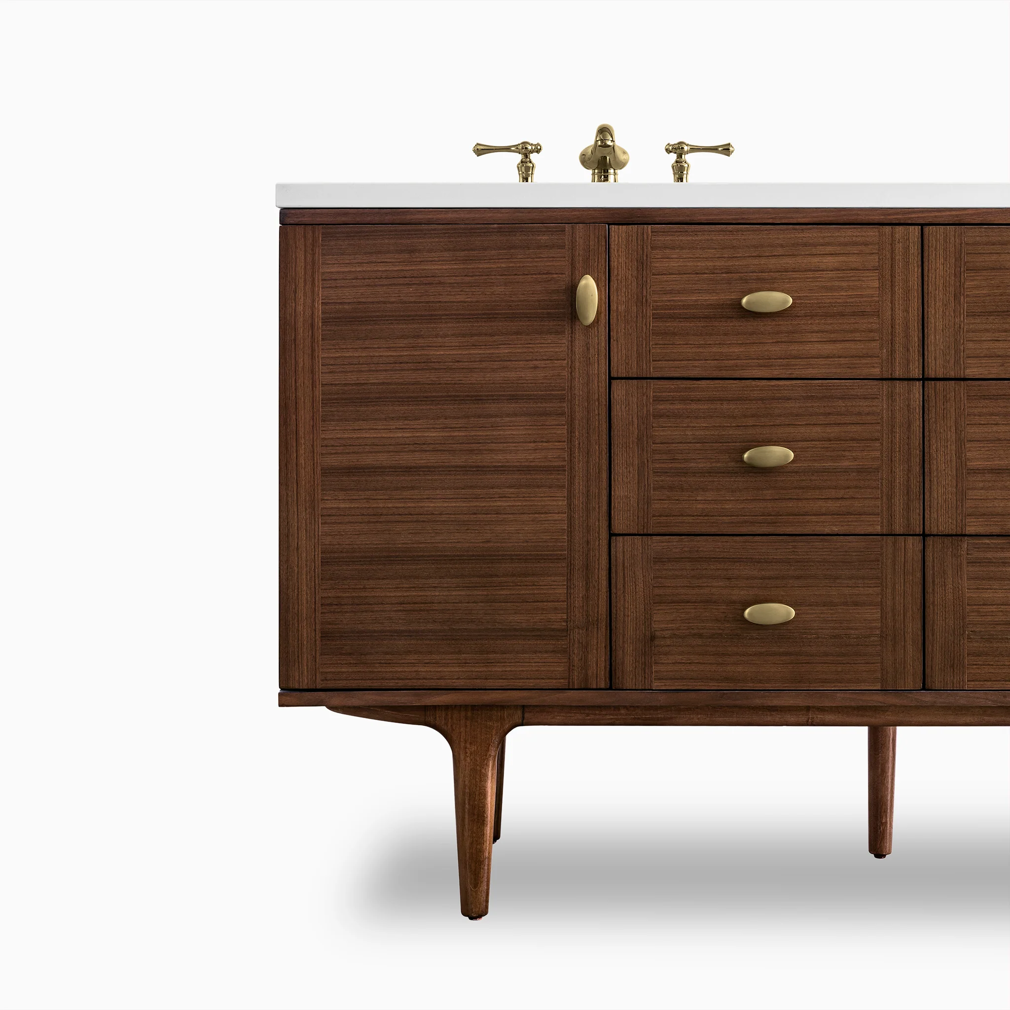 Demi 60" Double Vanity in Mid-Century Walnut with 3 cm White Zeus Quartz Top - Image 5