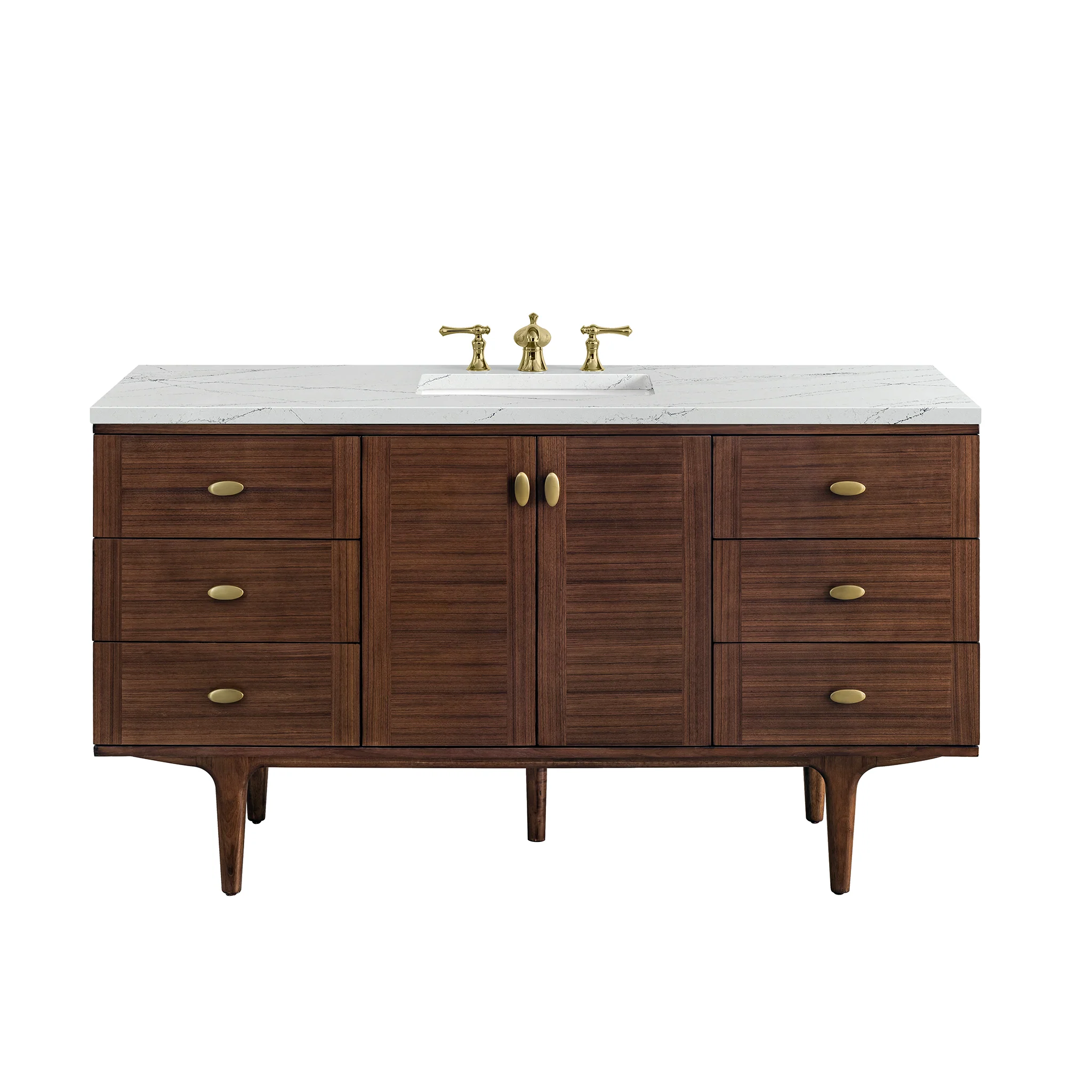 Demi 60" Single Vanity in Mid-Century Walnut with 3 cm Ethereal Noctis Quartz Top