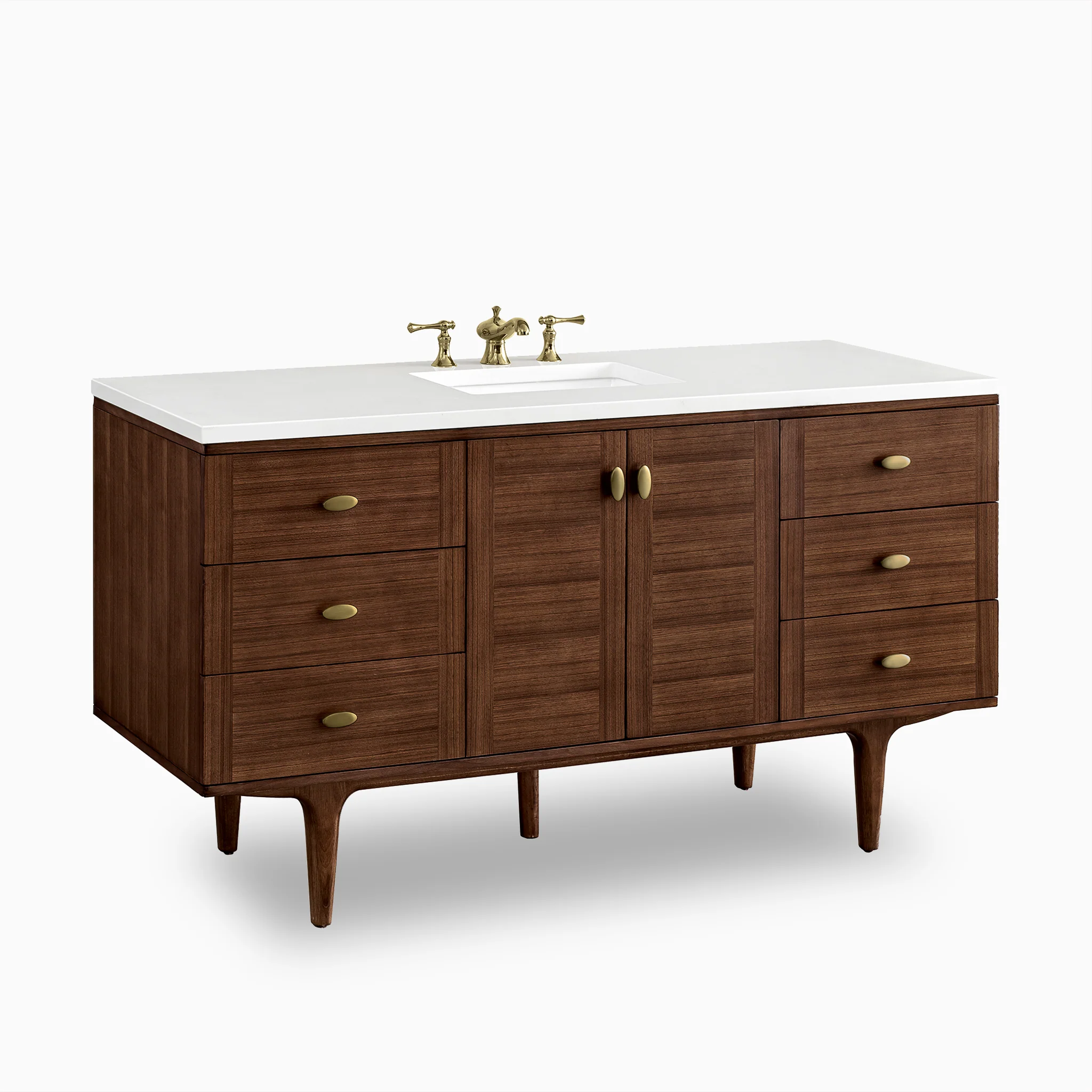 Demi 60" Single Vanity in Mid-Century Walnut with 3 cm White Zeus Quartz Top - Image 3