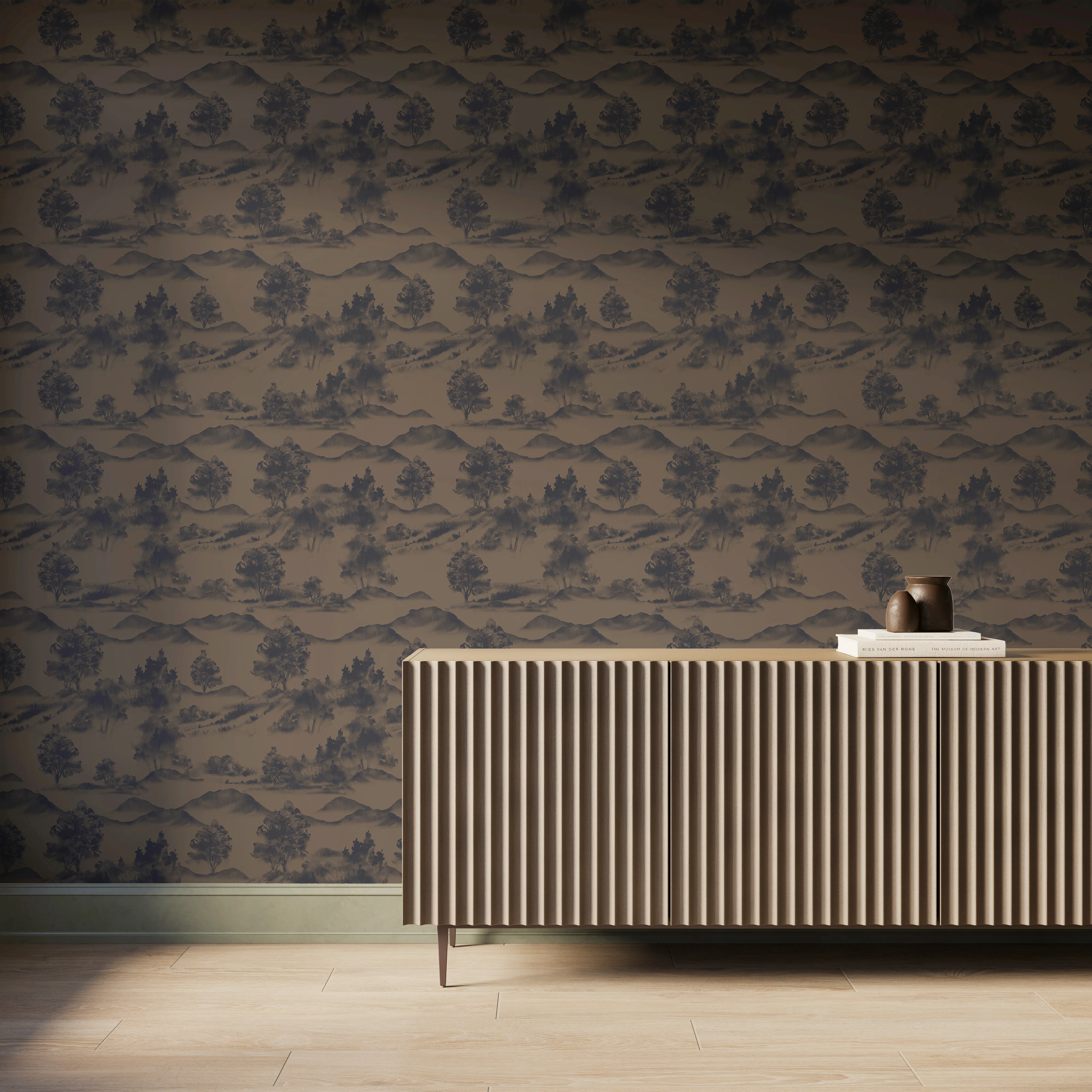 Downland Wallpaper in Black/Tan II, 52" x 132" - Image 2