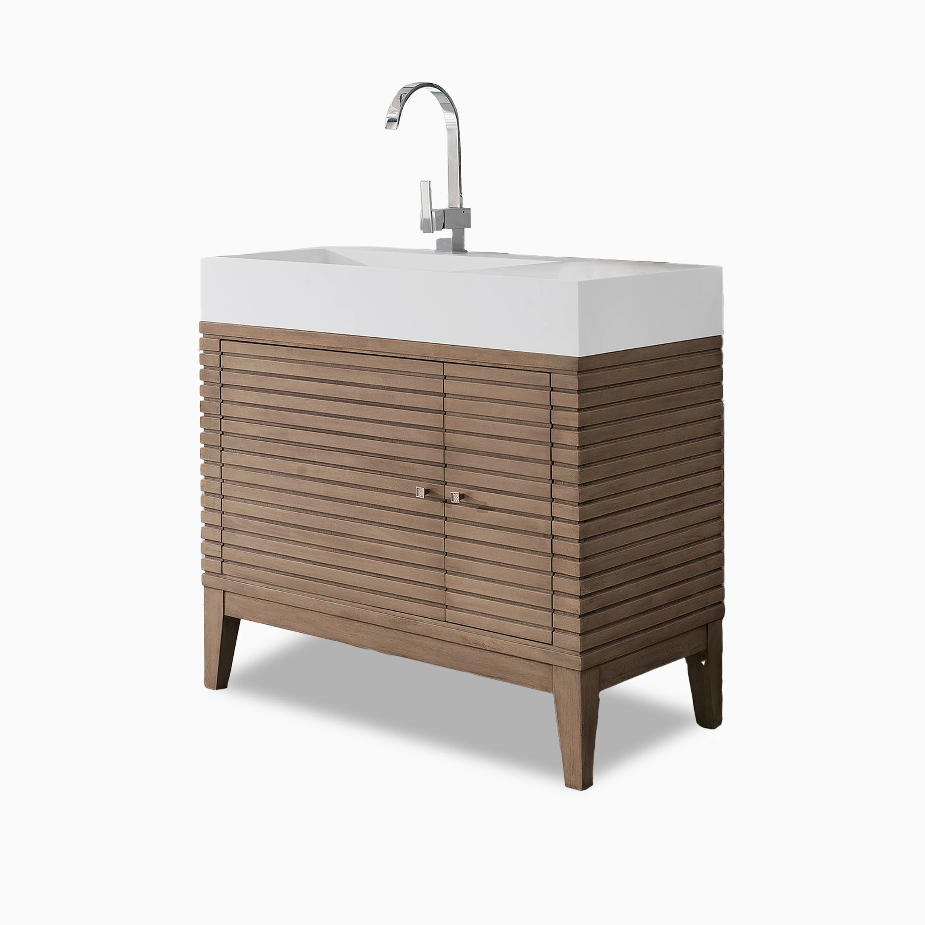 Easton 36" Single Vanity in Whitewashed Walnut with Glossy White Composite Stone Top - Image 2