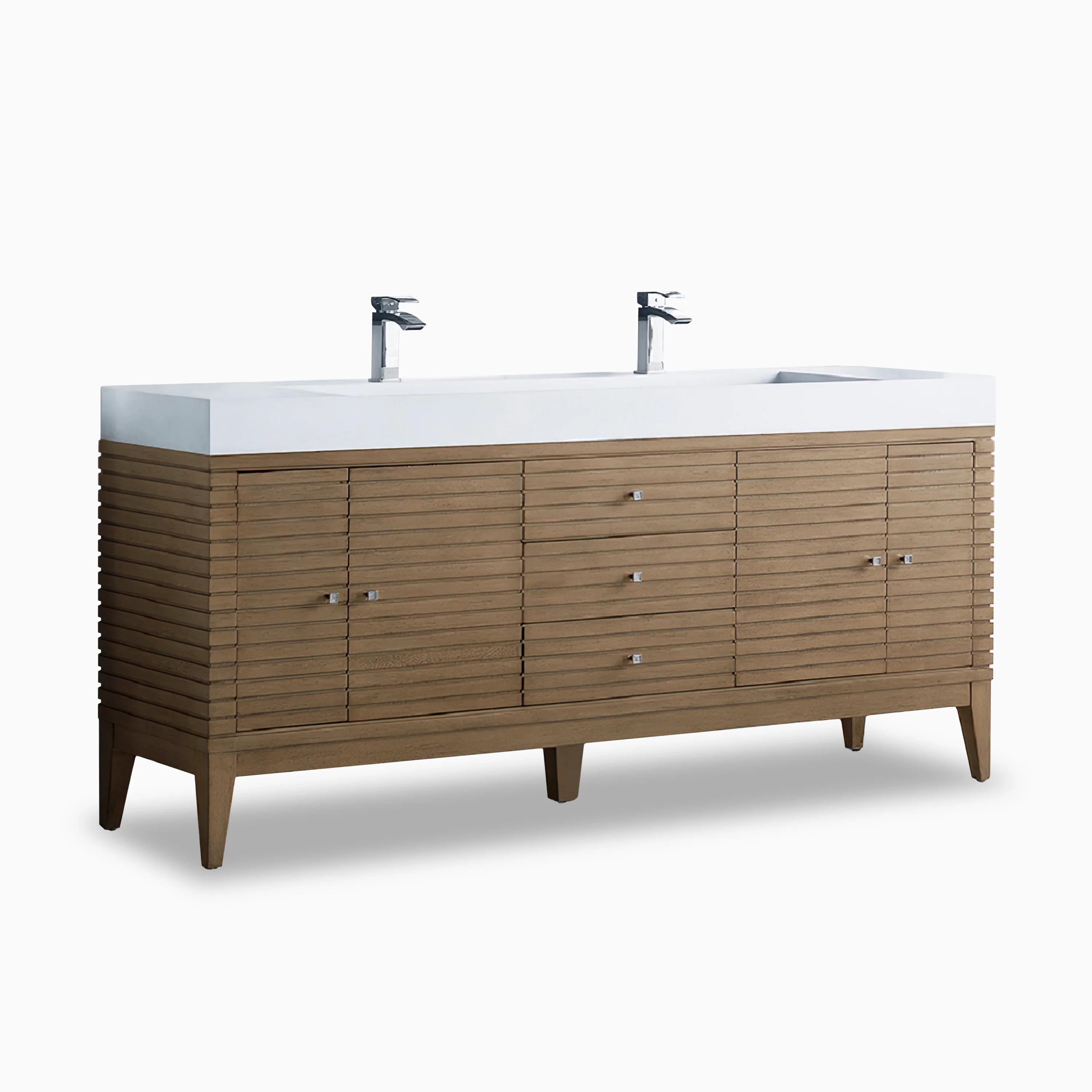 Easton 72" Double Vanity in Whitewashed Walnut with Glossy White Composite Stone Top - Image 3