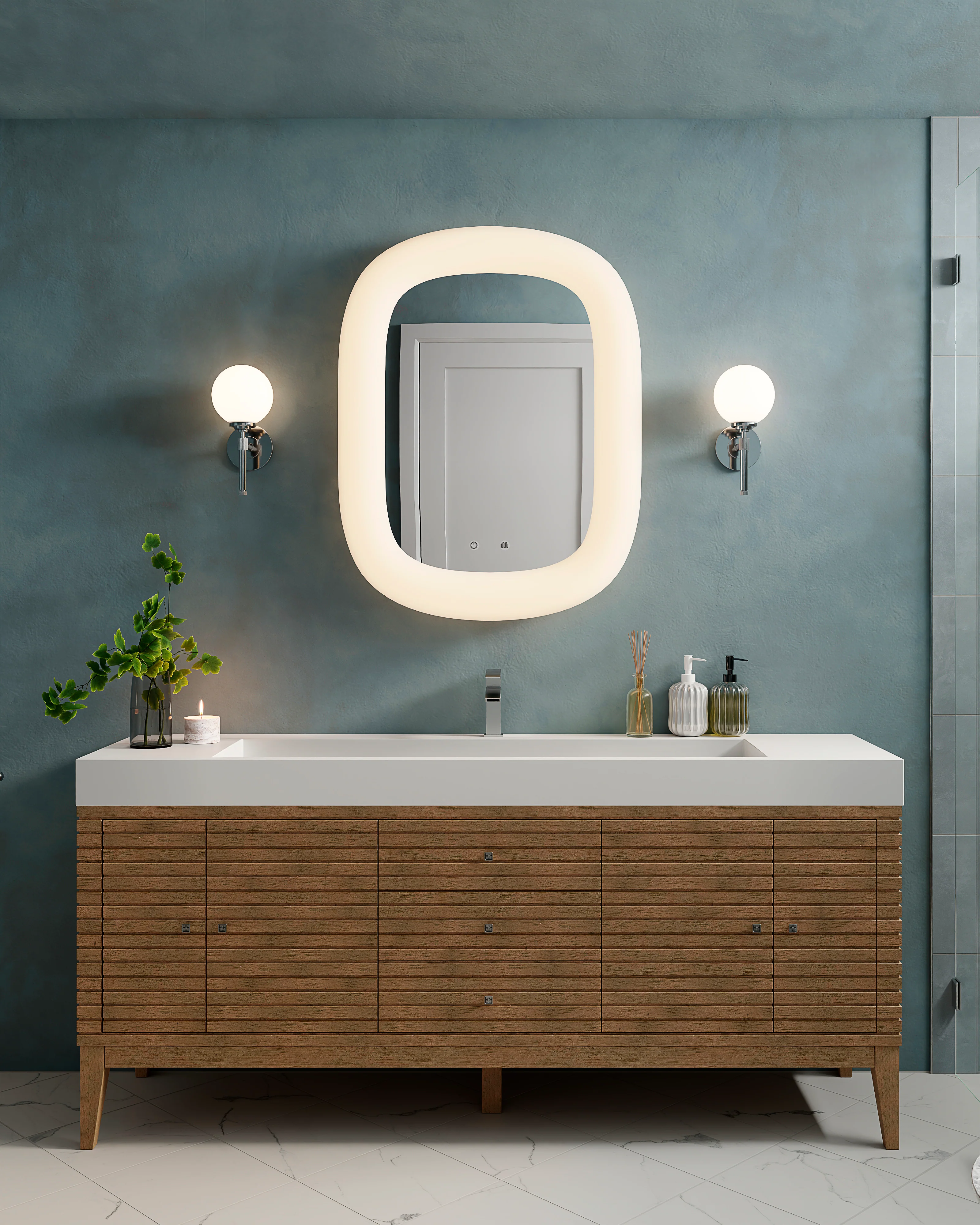 Easton 72" Single Vanity in Whitewashed Walnut with Glossy White Composite Stone Top - Image 2