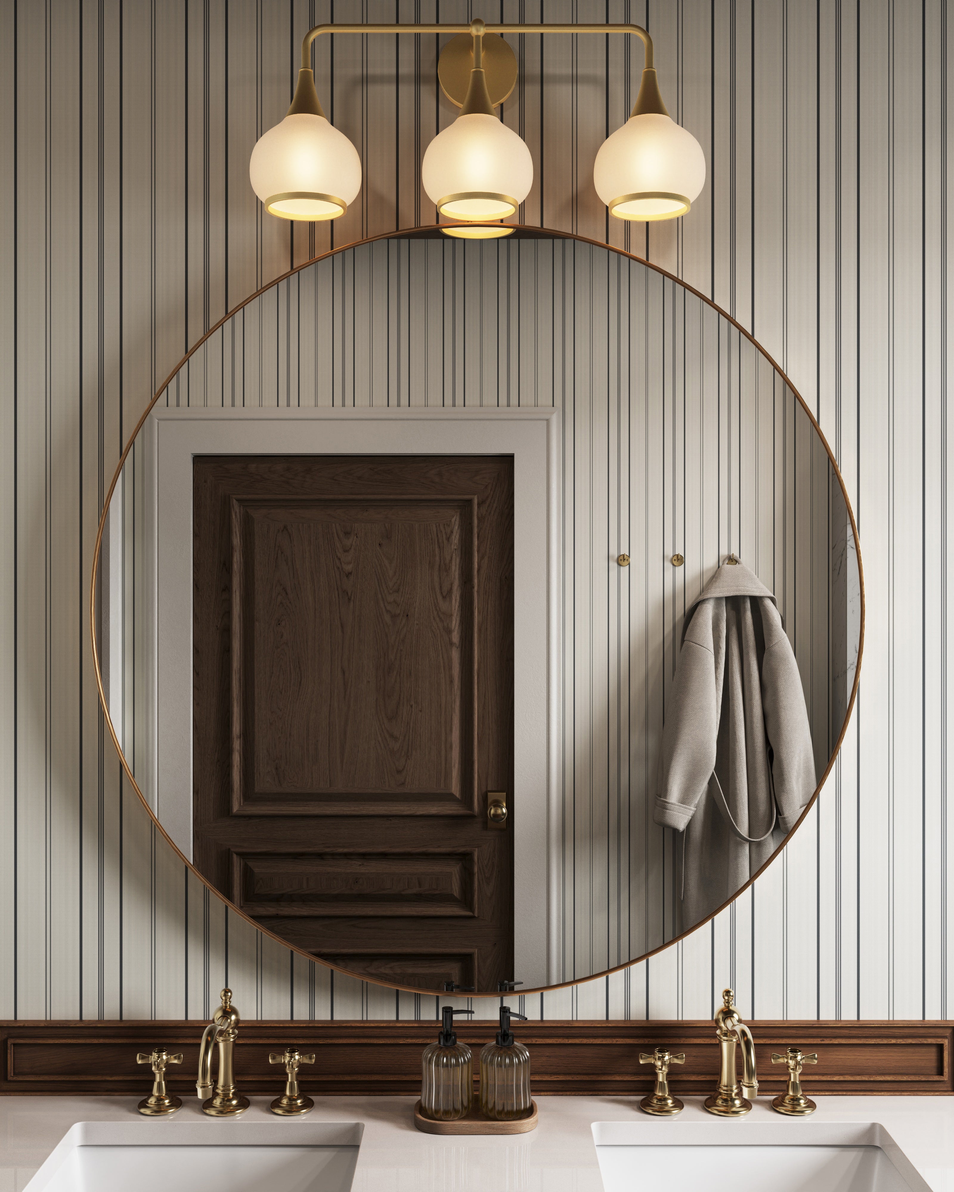 Eleanor 26" 3 Lights Vanity Light in Aged Gold/Opal Matte Glass - Image 2