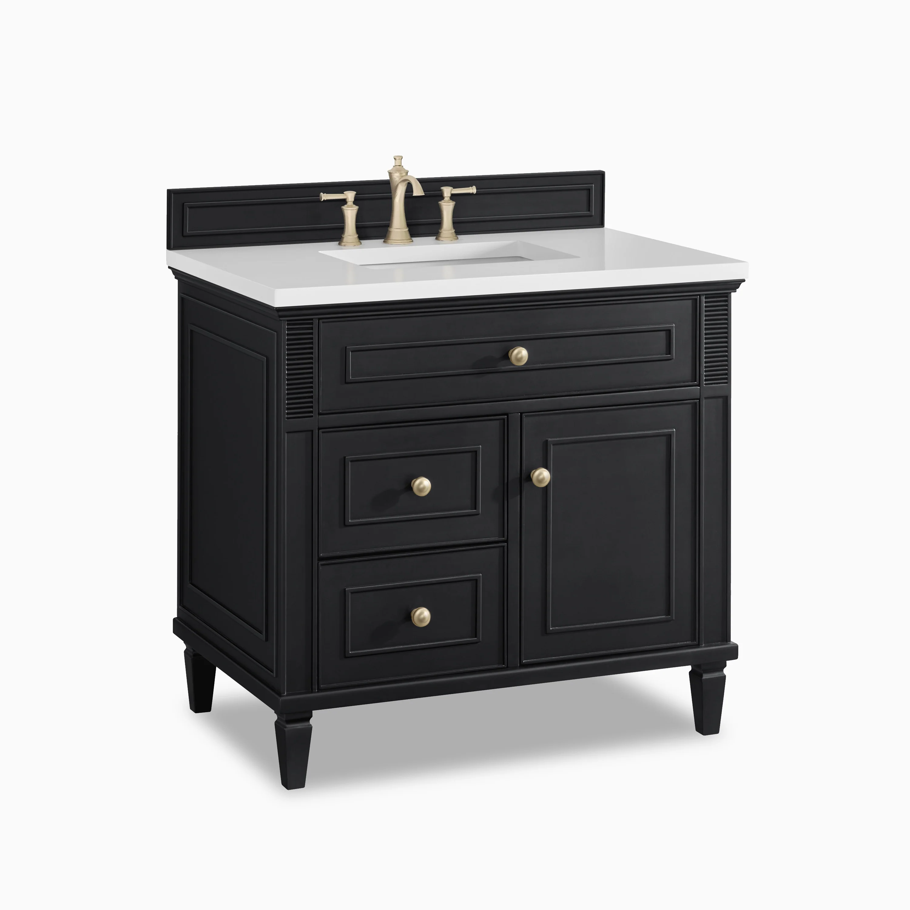 Elodie 36" Single Vanity in Black Onyx with 3 cm White Zeus Quartz Top - Image 2