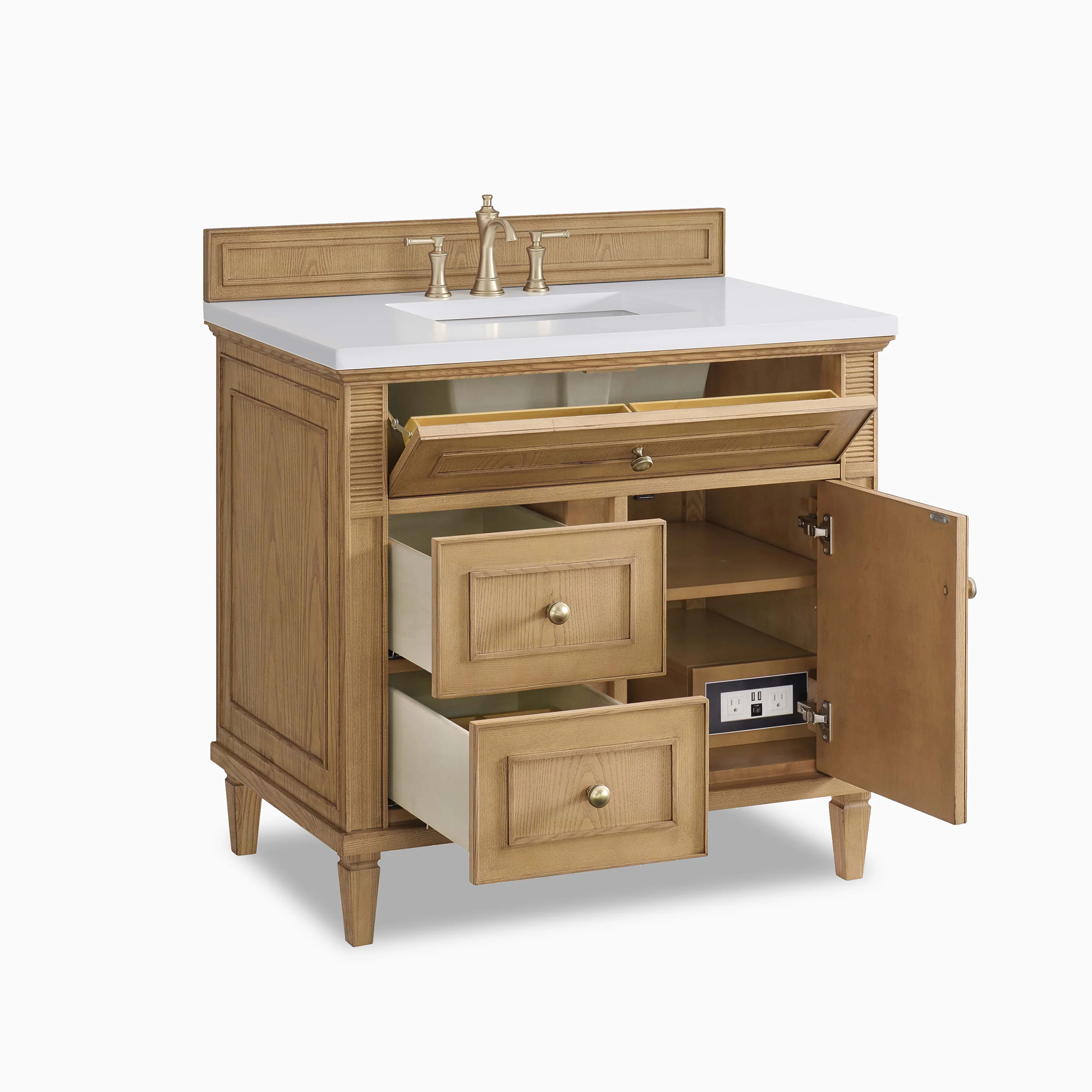 Elodie 36" Single Vanity in Light Natural Oak with 3 cm White Zeus Quartz Top - Image 4