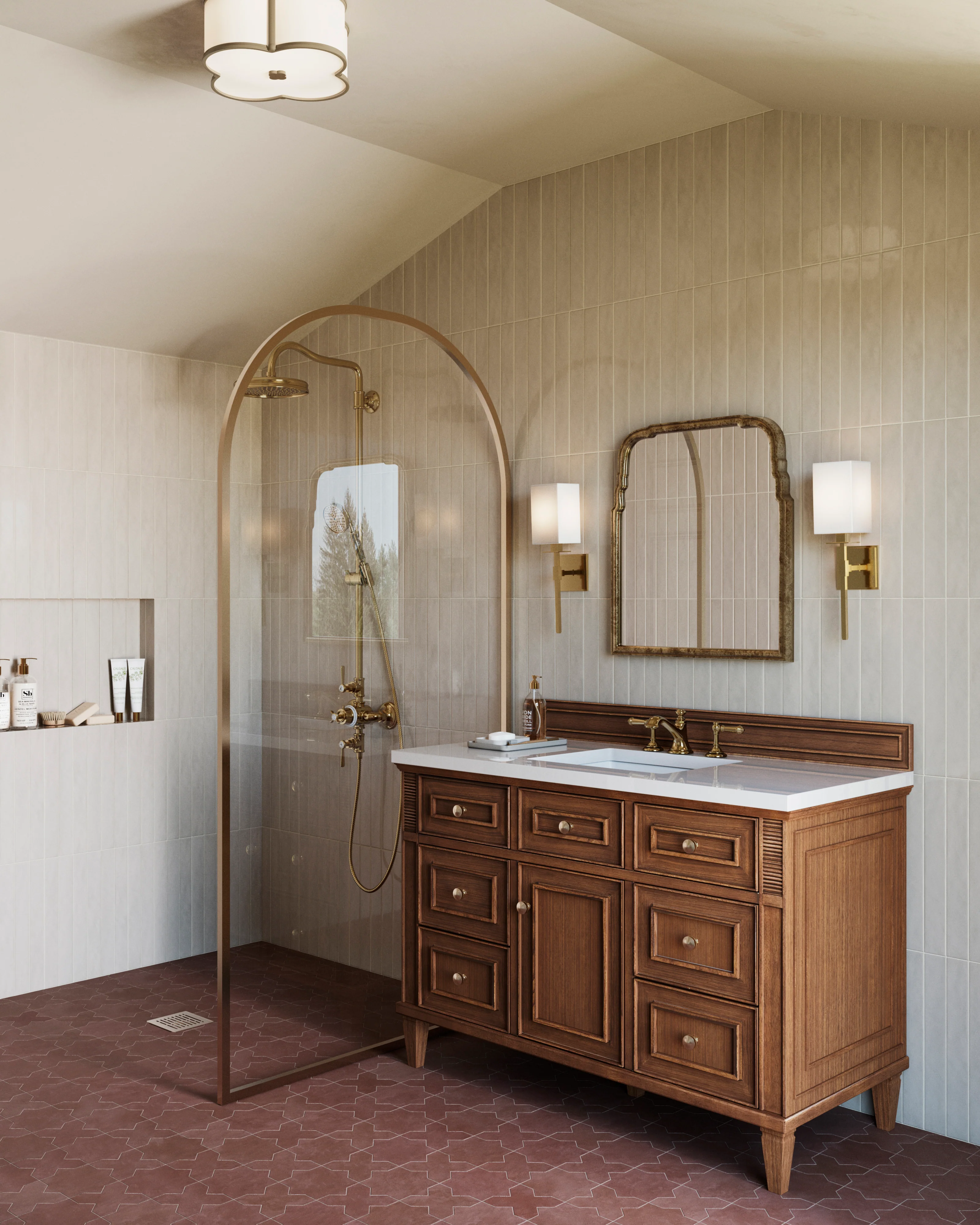 Elodie 48" Single Vanity in Mid-Century Walnut with 3 cm White Zeus Quartz Top - Image 10