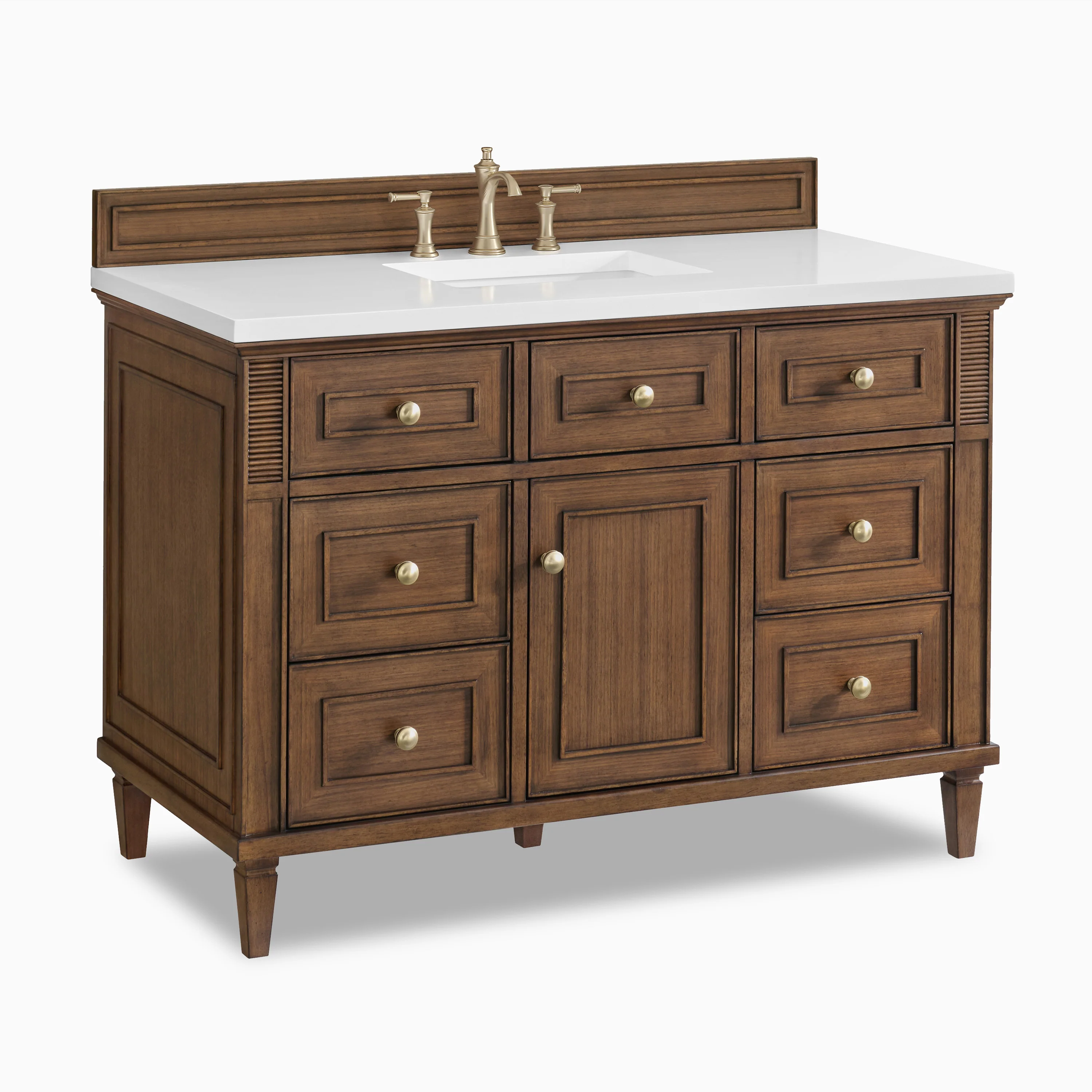 Elodie 48" Single Vanity in Mid-Century Walnut with 3 cm White Zeus Quartz Top - Image 3