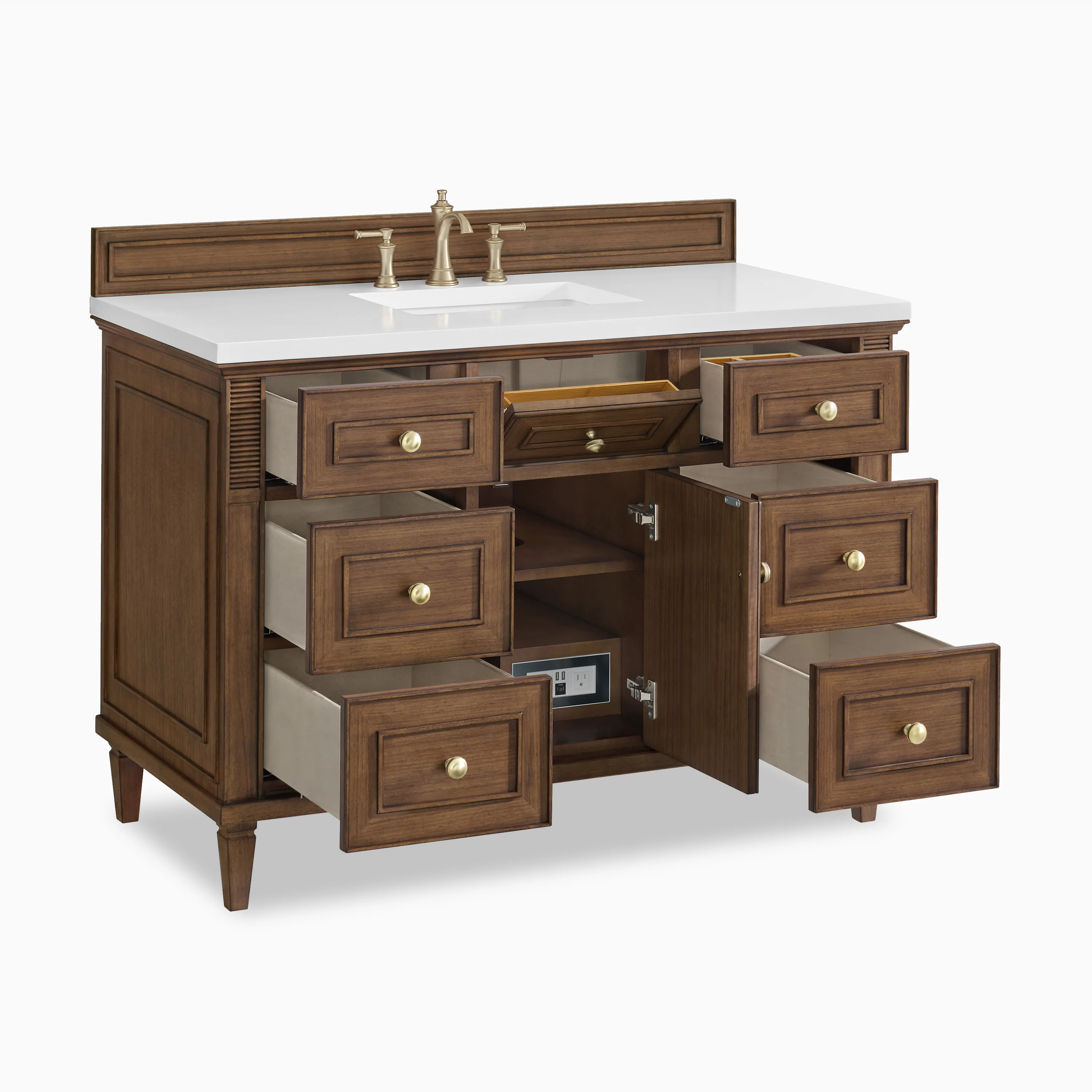 Elodie 48" Single Vanity in Mid-Century Walnut with 3 cm White Zeus Quartz Top - Image 4