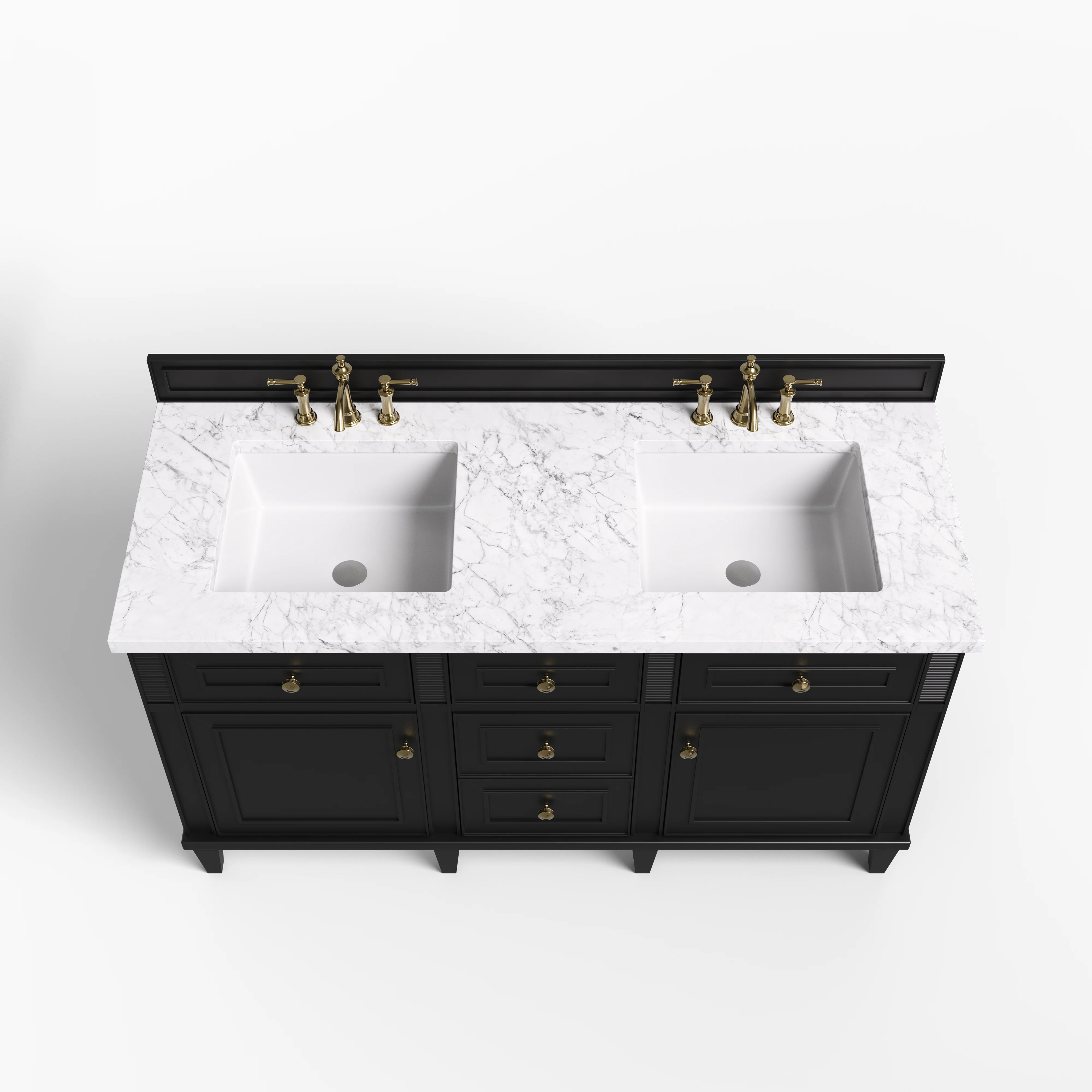 Elodie 60" Double Vanity in Black Onyx with 3 cm Carrara White Marble Top - Image 3