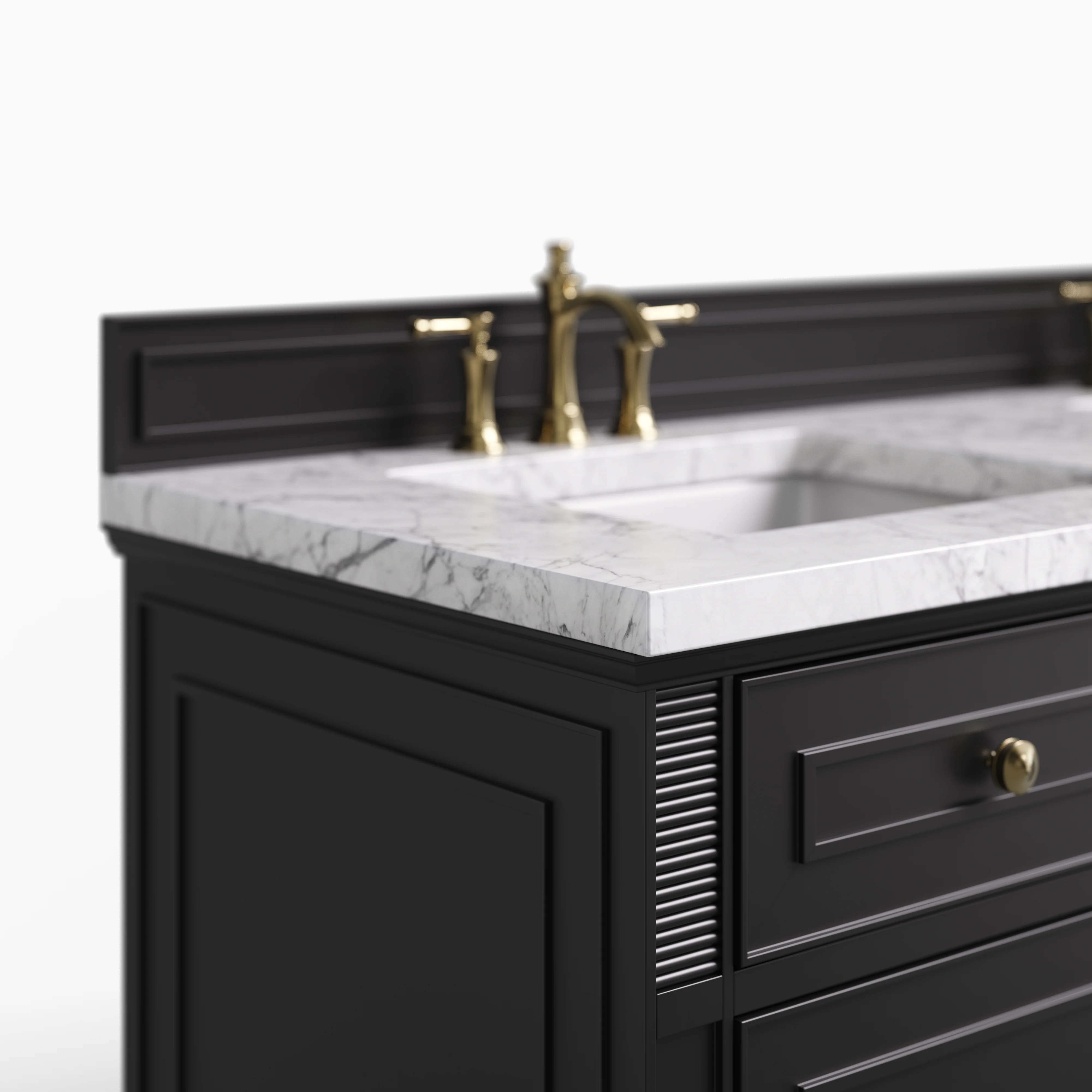 Elodie 60" Double Vanity in Black Onyx with 3 cm Carrara White Marble Top - Image 4