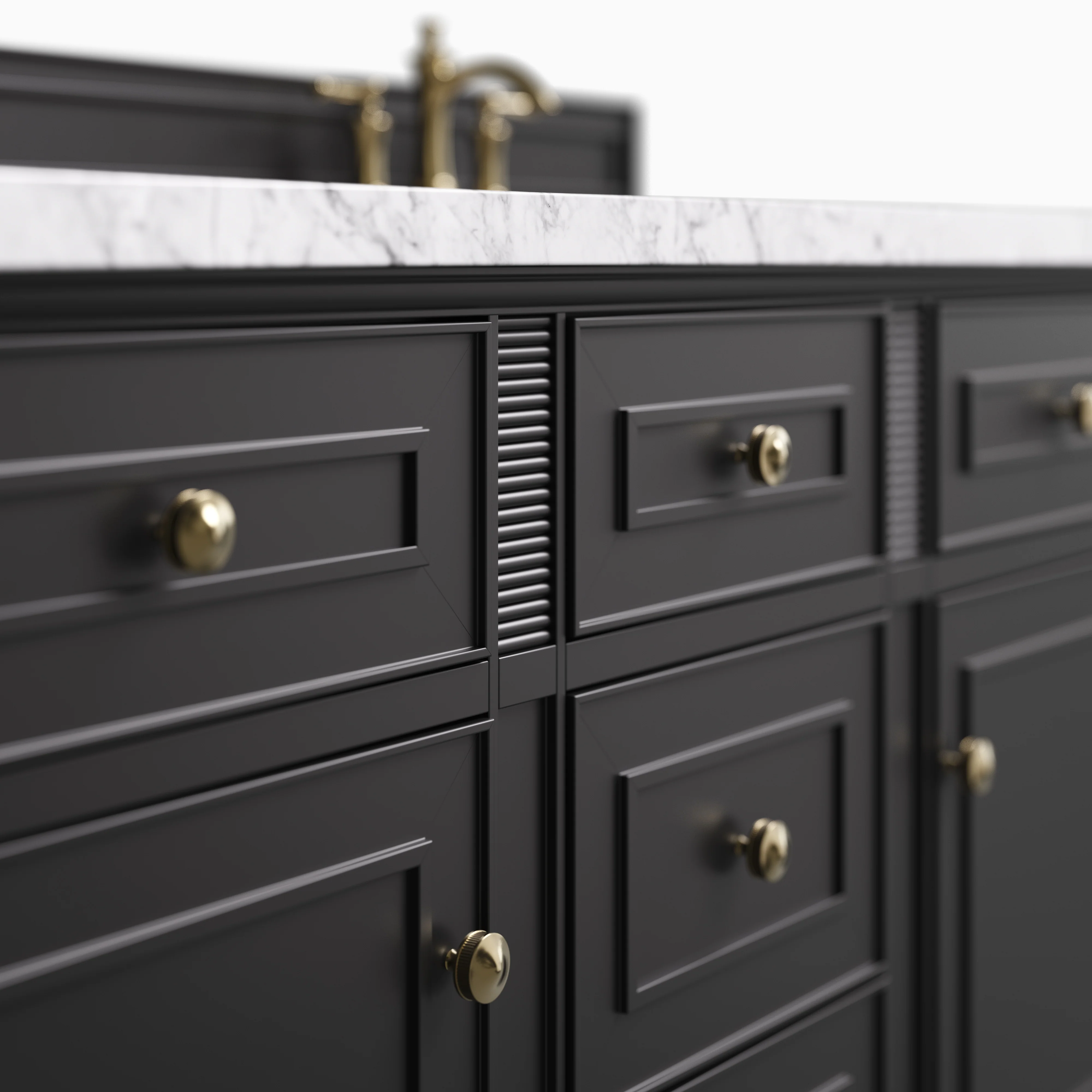 Elodie 60" Double Vanity in Black Onyx with 3 cm Carrara White Marble Top - Image 5