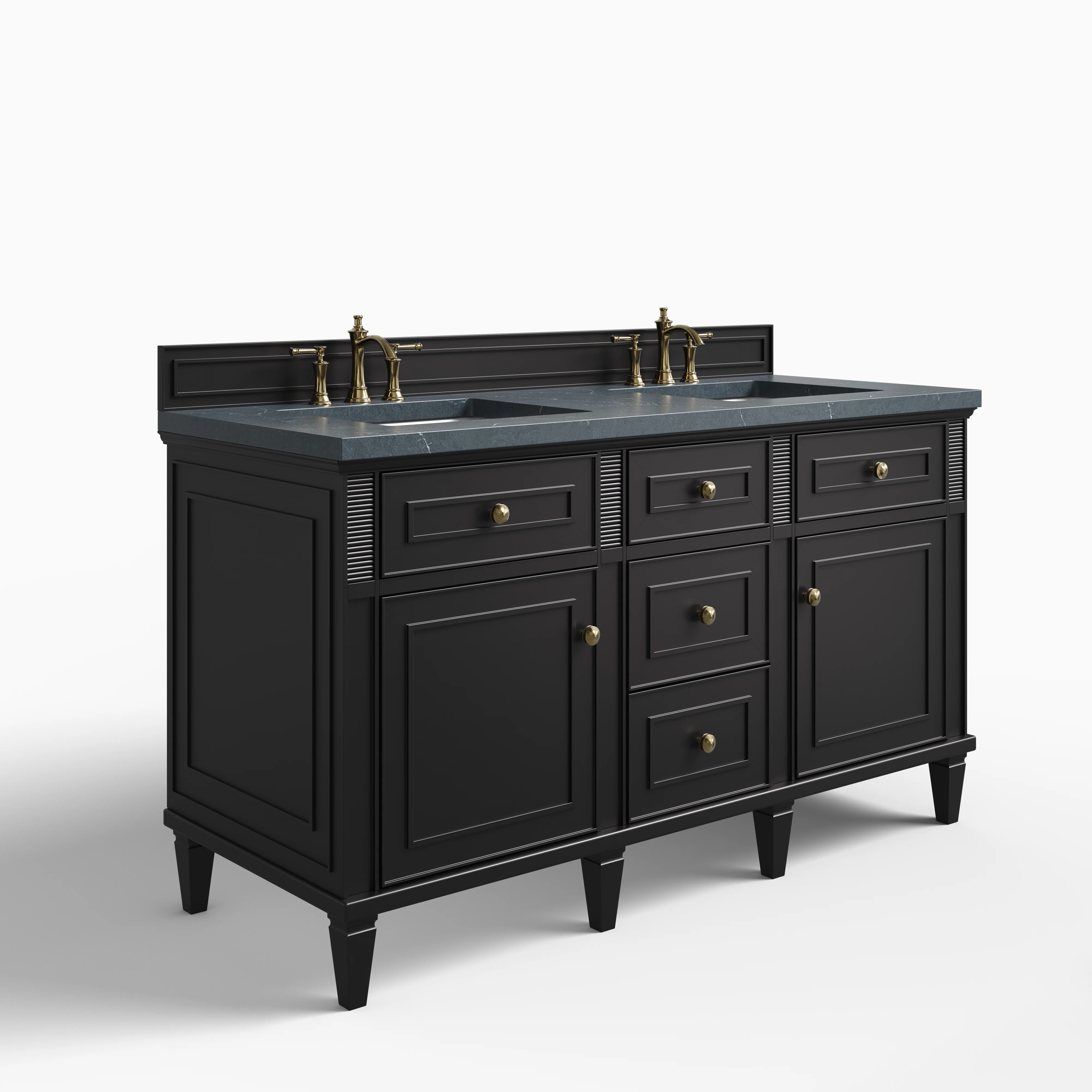 Elodie 60" Double Vanity in Black Onyx with 3 cm Charcoal Soapstone Quartz Top - Image 2