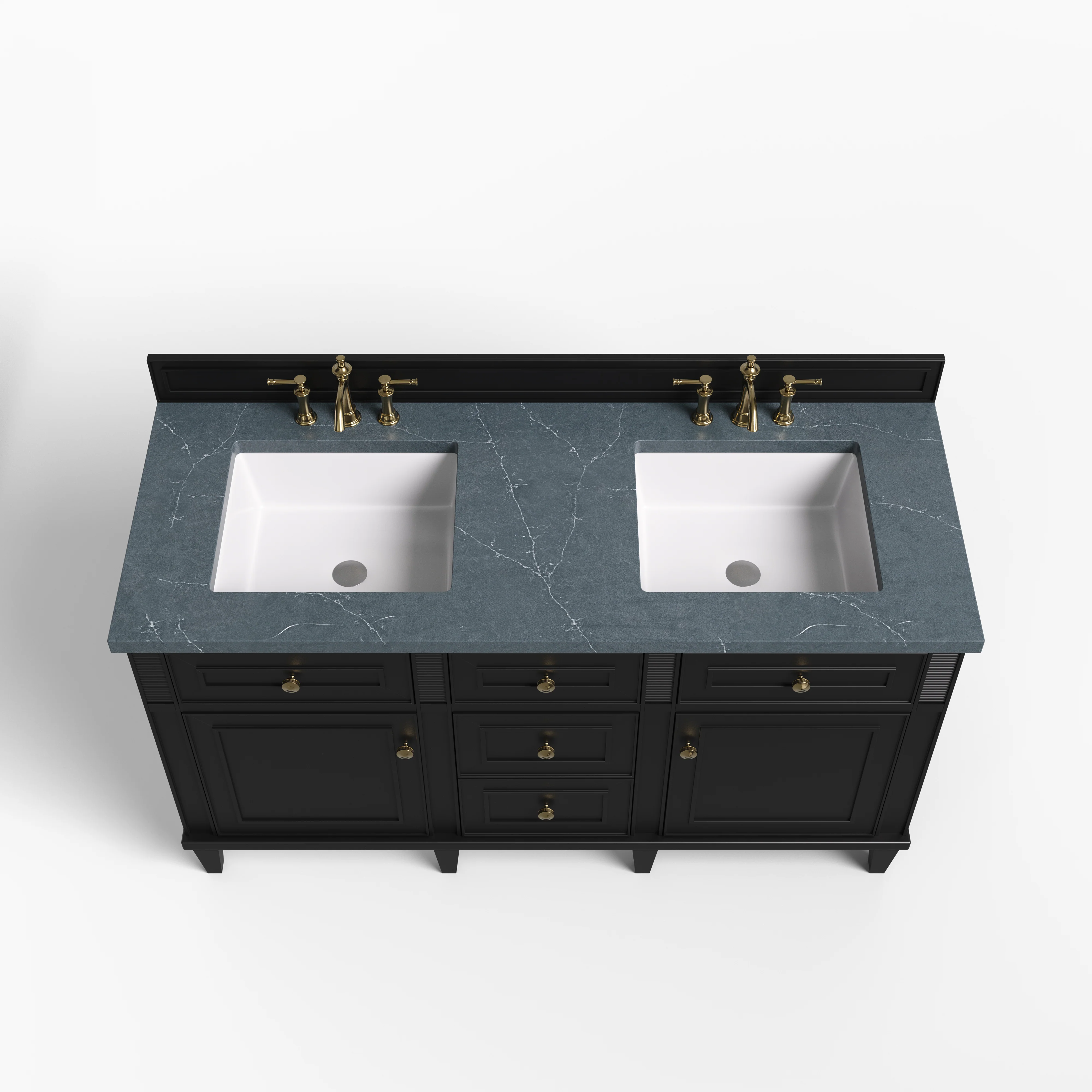 Elodie 60" Double Vanity in Black Onyx with 3 cm Charcoal Soapstone Quartz Top - Image 3