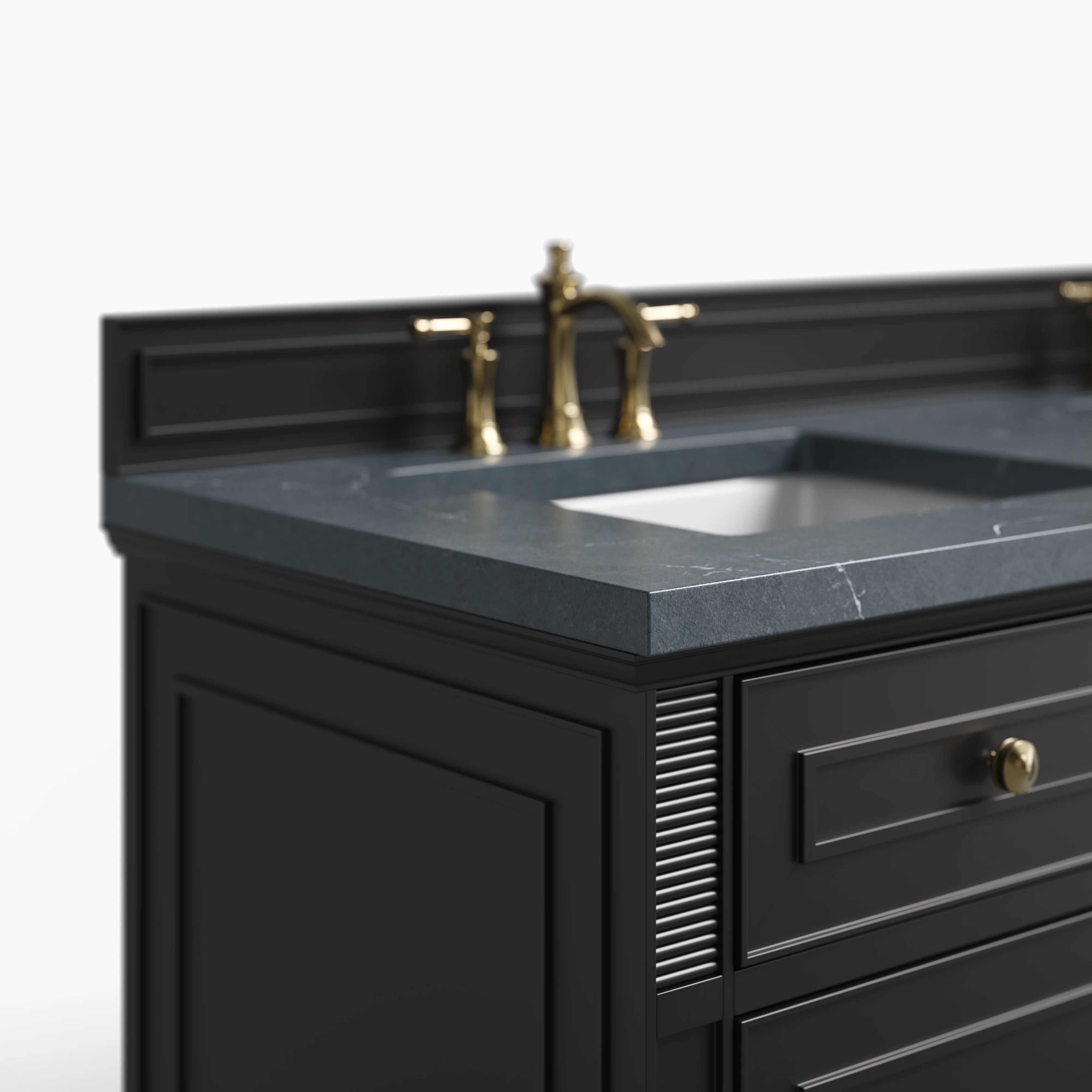 Elodie 60" Double Vanity in Black Onyx with 3 cm Charcoal Soapstone Quartz Top - Image 4