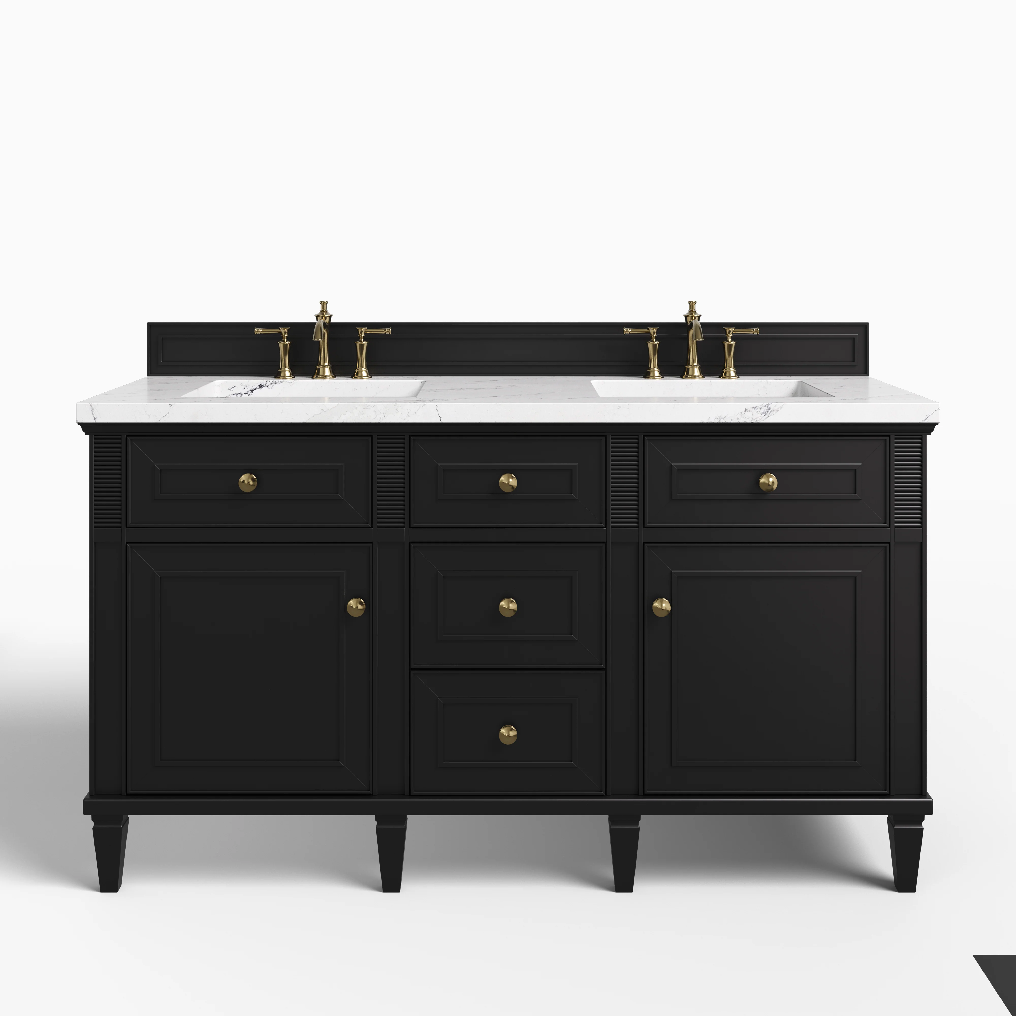Elodie 60" Double Vanity in Black Onyx with 3 cm Ethereal Noctis Quartz Top