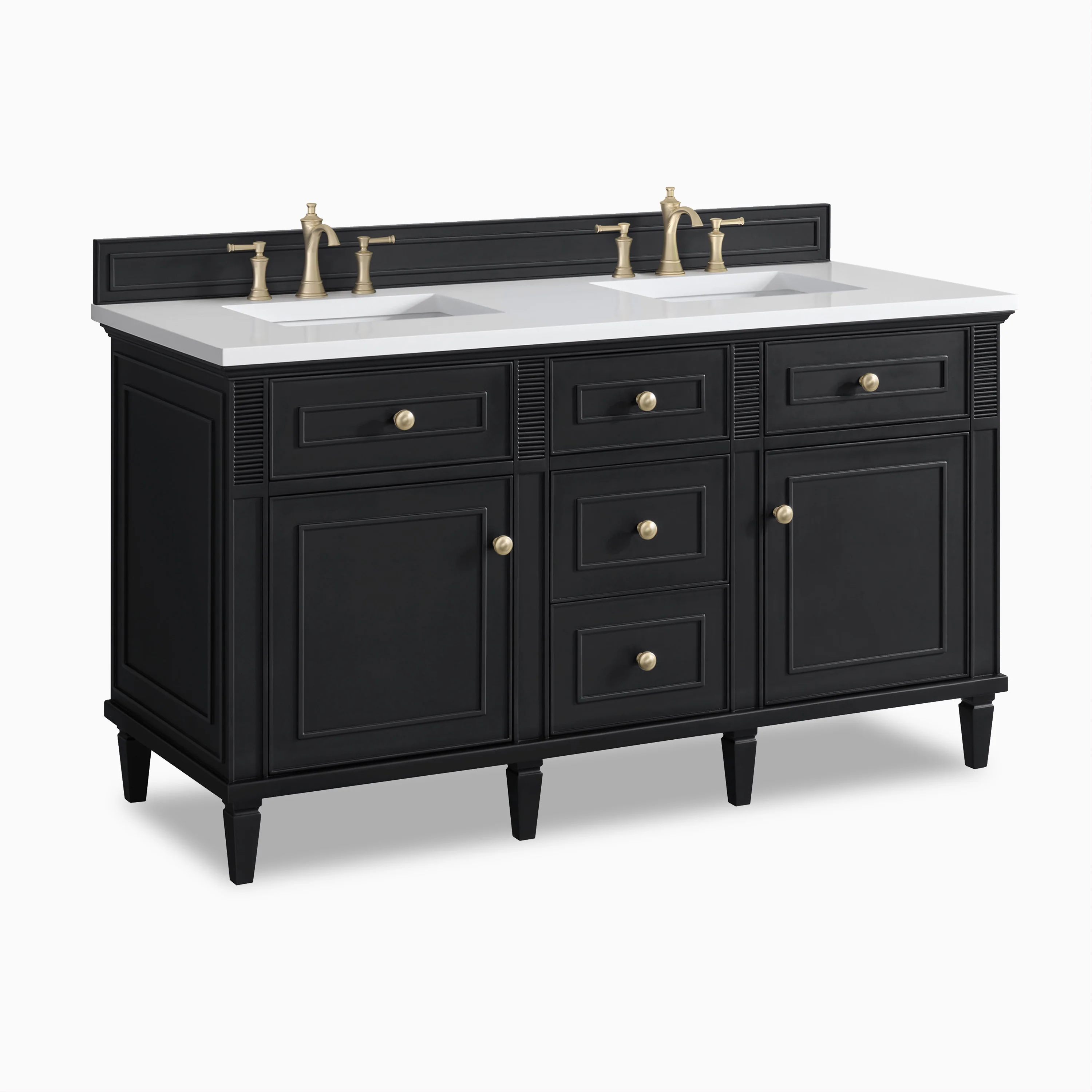Elodie 60" Double Vanity in Black Onyx with 3 cm White Zeus Quartz Top - Image 3