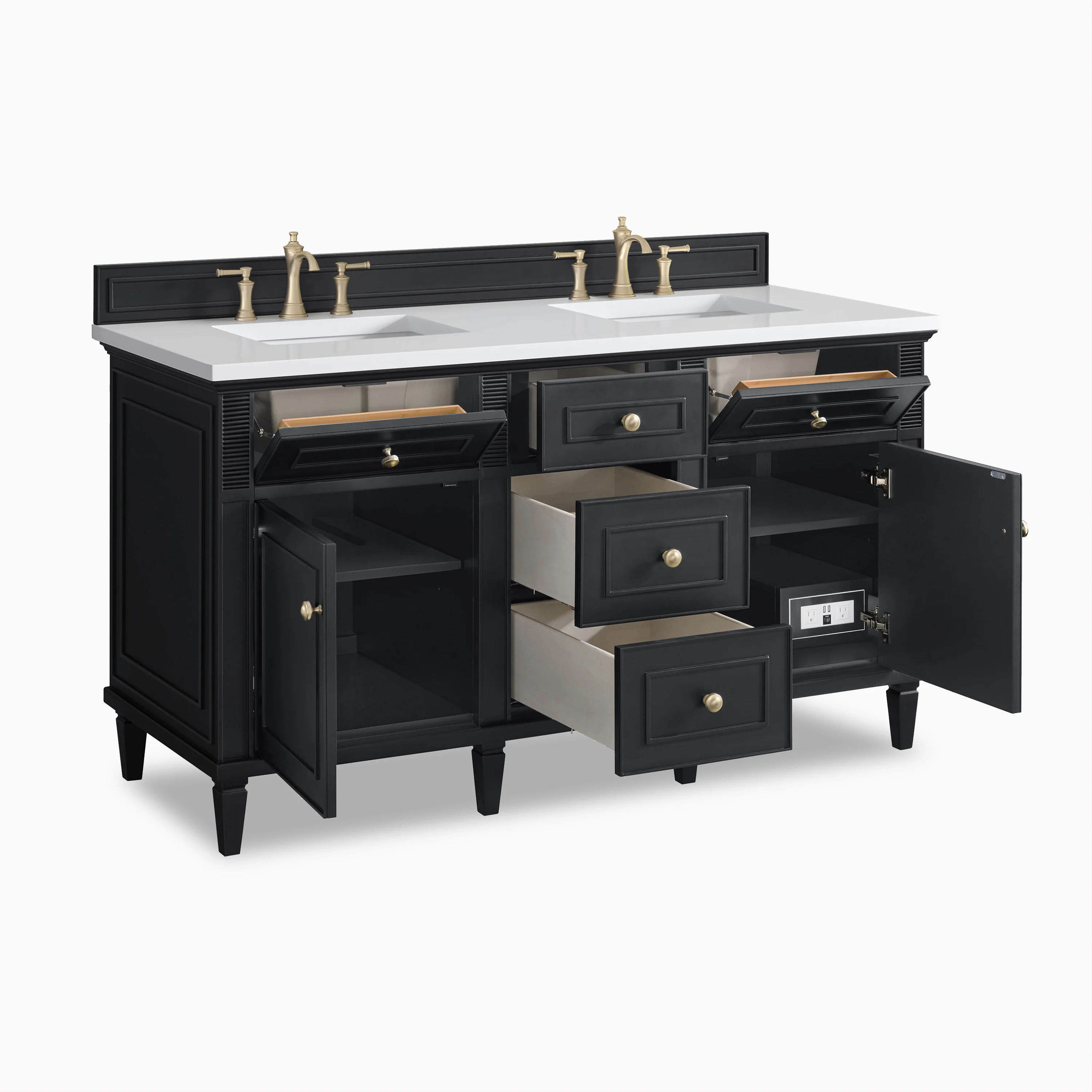 Elodie 60" Double Vanity in Black Onyx with 3 cm White Zeus Quartz Top - Image 4