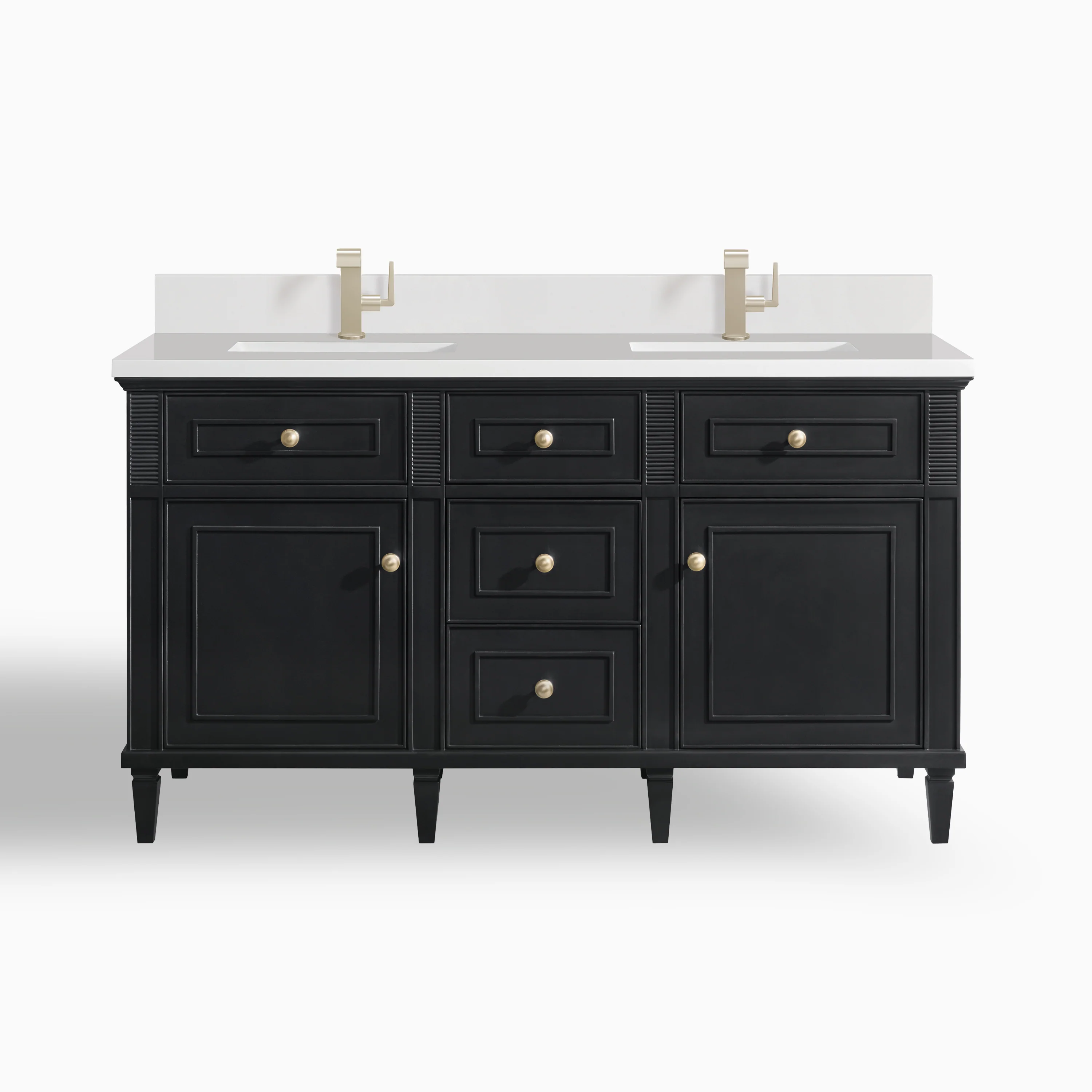 Elodie 60" Double Vanity in Black Onyx with Single Hole 3 cm White Zeus Quartz Top & Backsplash