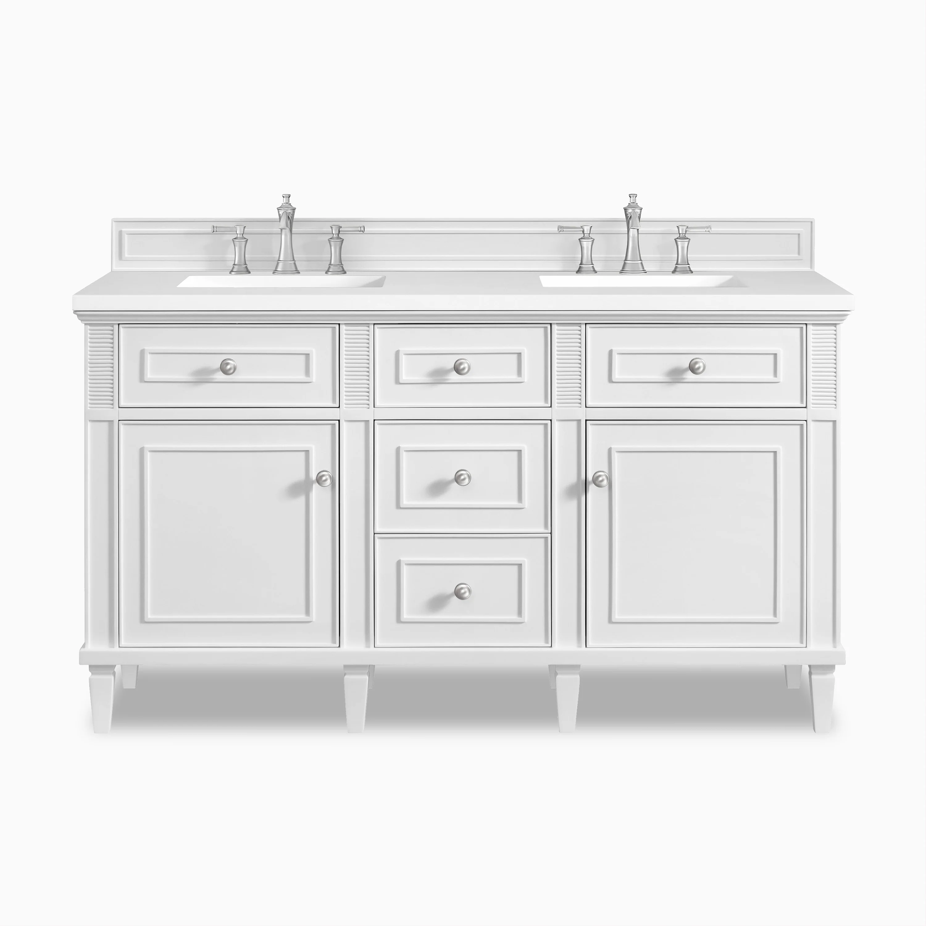 Elodie 60" Double Vanity in Bright White with 3 cm White Zeus Quartz Top