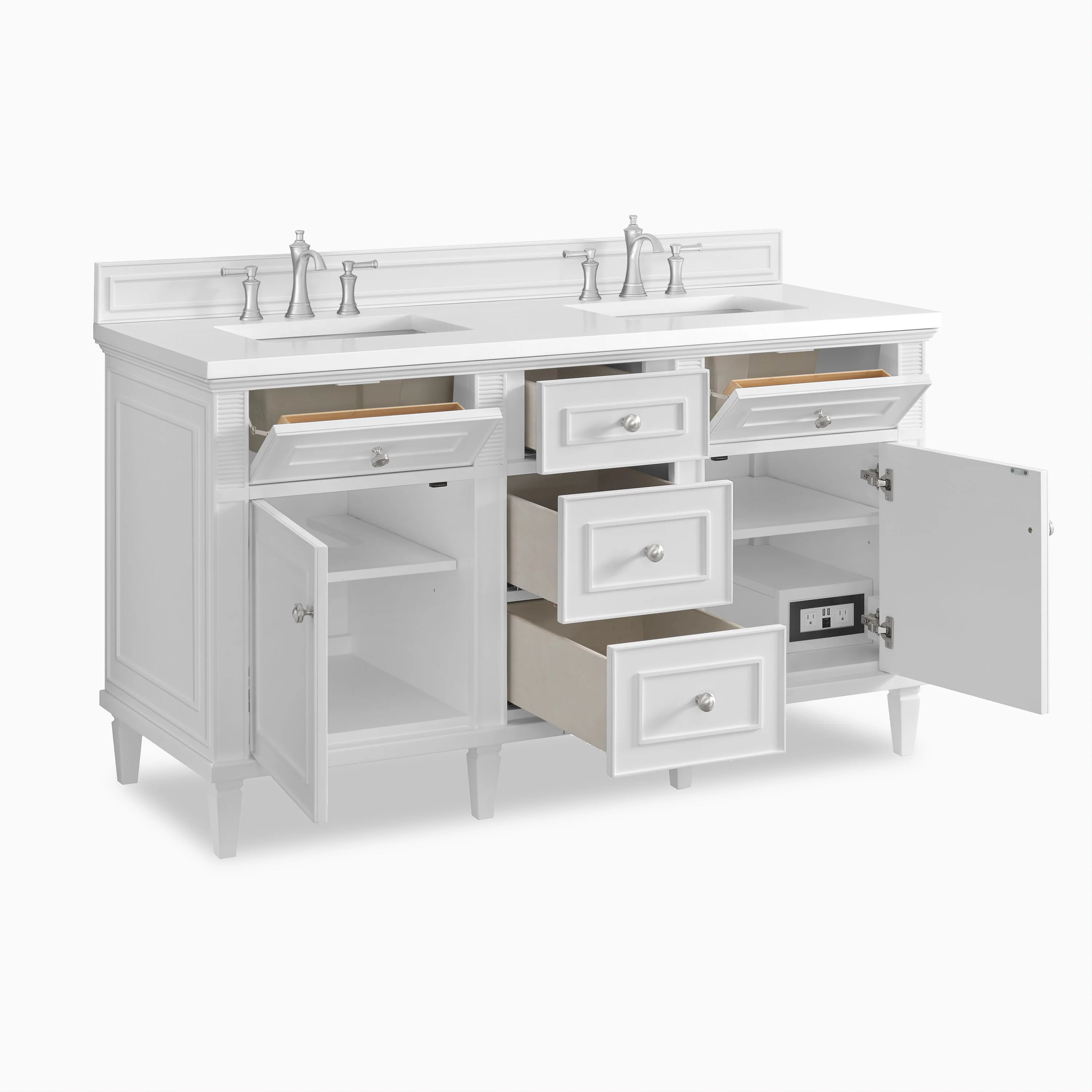Elodie 60" Double Vanity in Bright White with 3 cm White Zeus Quartz Top - Image 3