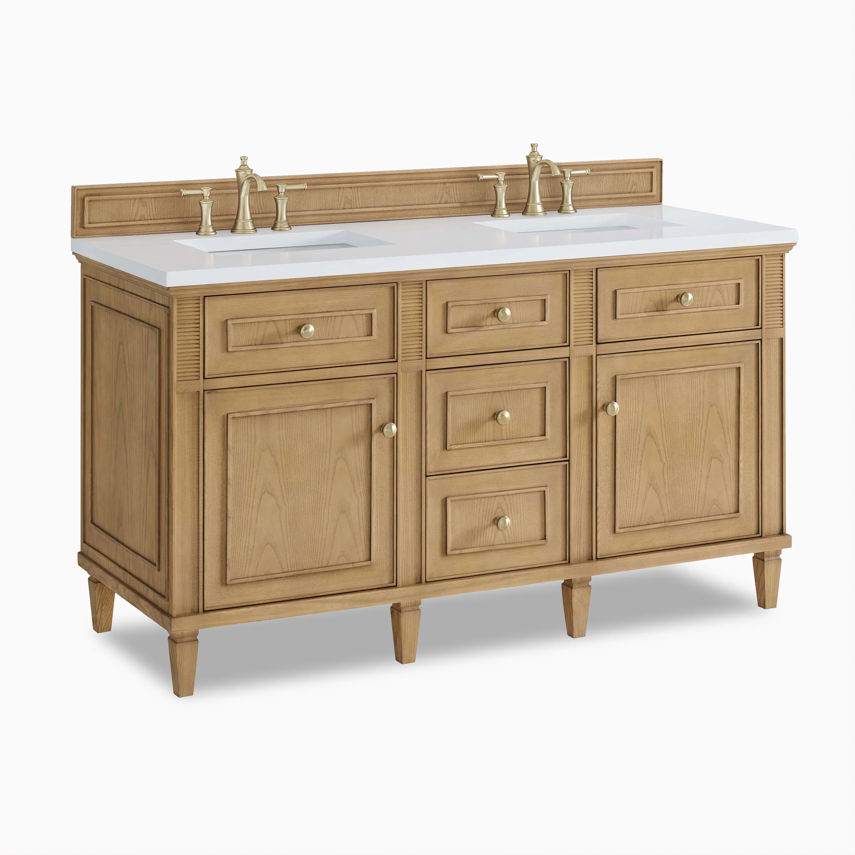 Elodie 60" Double Vanity in Light Natural Oak with 3 cm White Zeus Quartz Top - Image 3