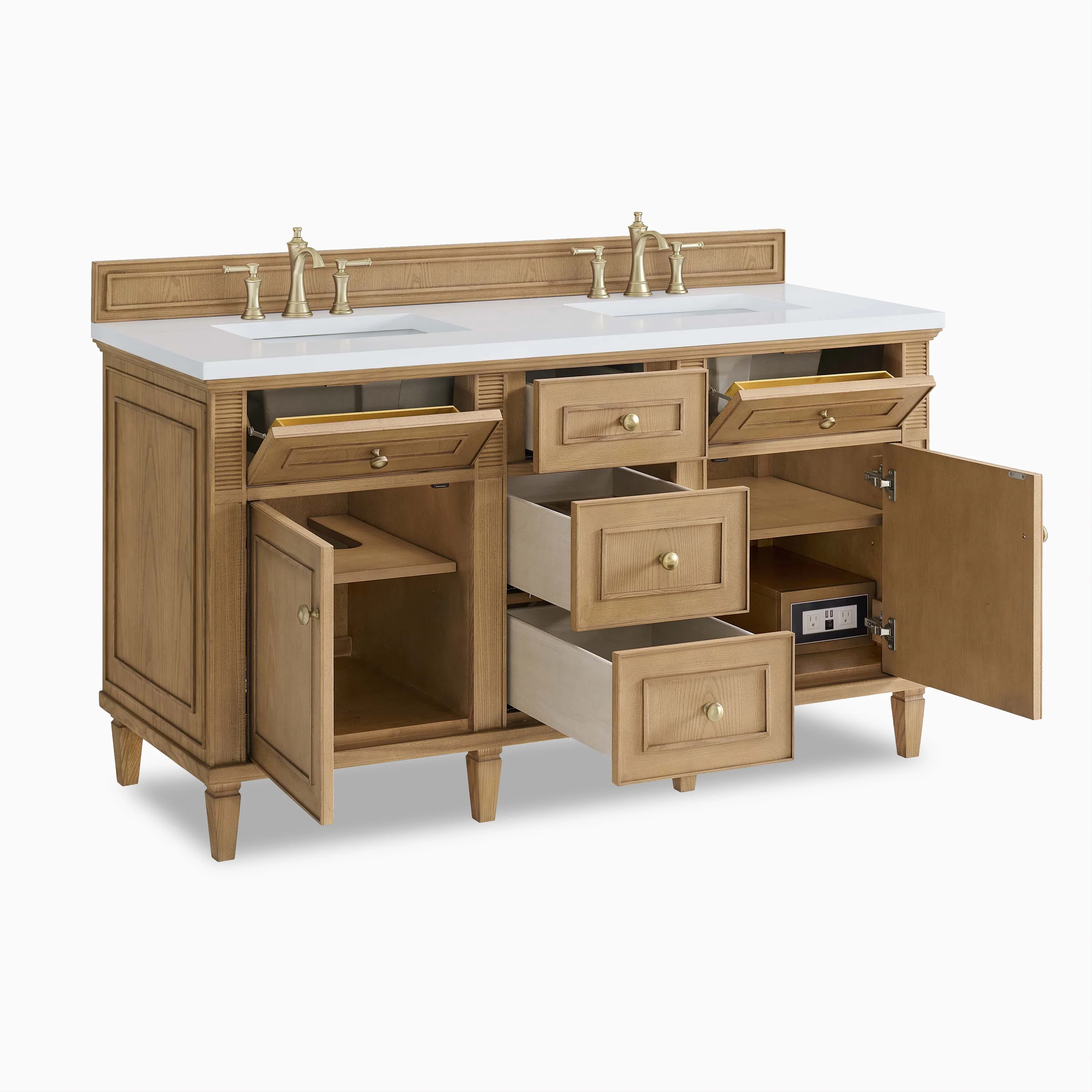 Elodie 60" Double Vanity in Light Natural Oak with 3 cm White Zeus Quartz Top - Image 4