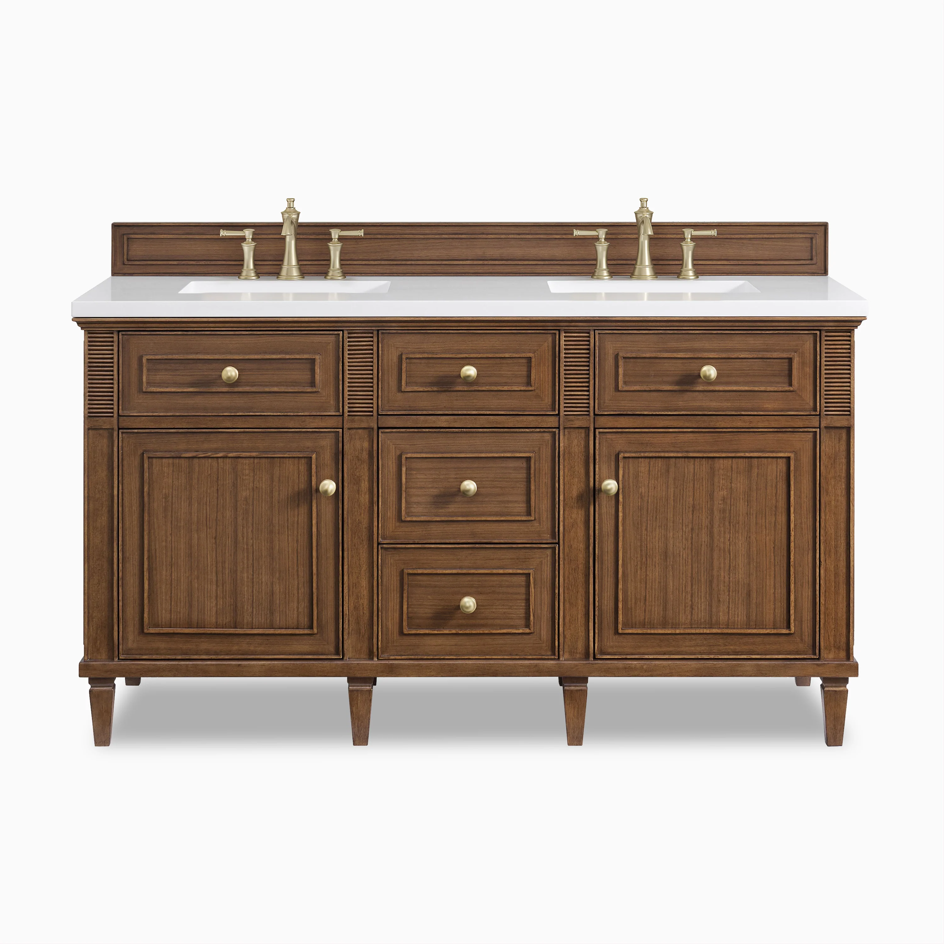 Elodie 60" Double Vanity in Mid-Century Walnut with 3 cm White Zeus Quartz Top