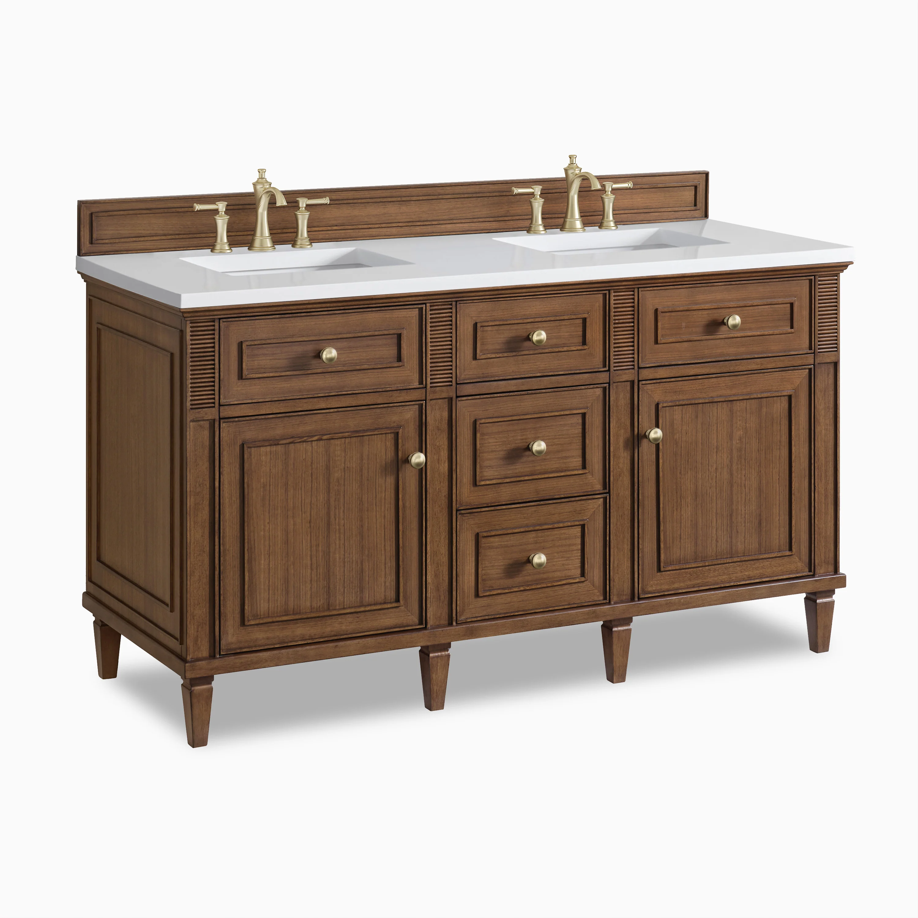 Elodie 60" Double Vanity in Mid-Century Walnut with 3 cm White Zeus Quartz Top - Image 3