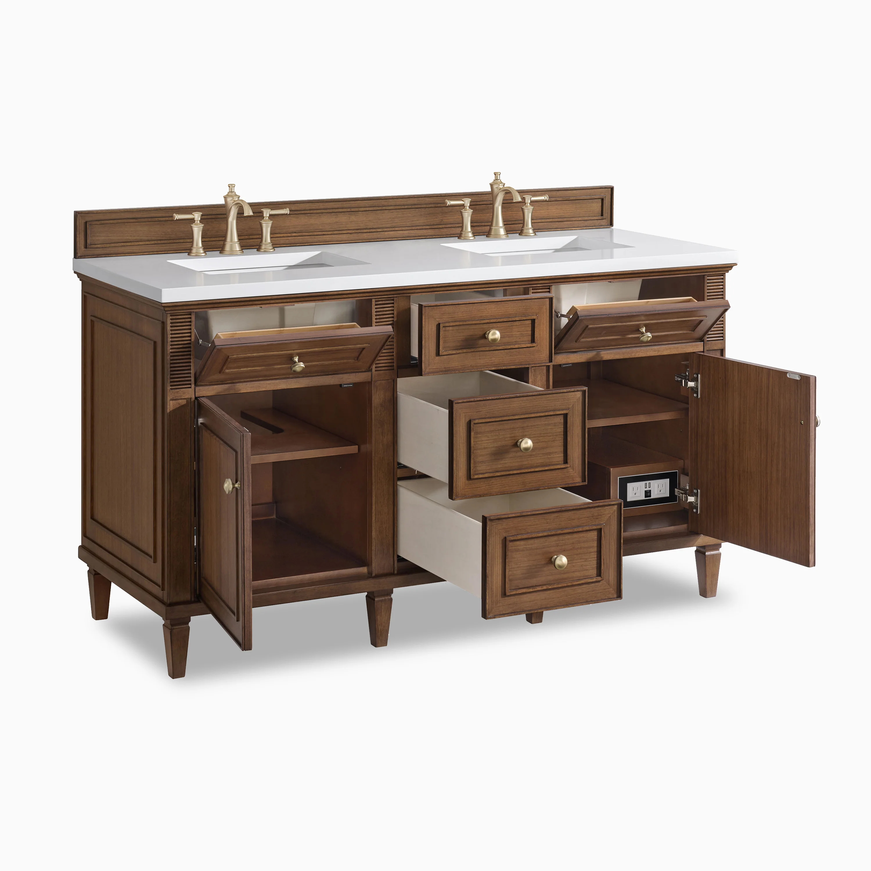 Elodie 60" Double Vanity in Mid-Century Walnut with 3 cm White Zeus Quartz Top - Image 4