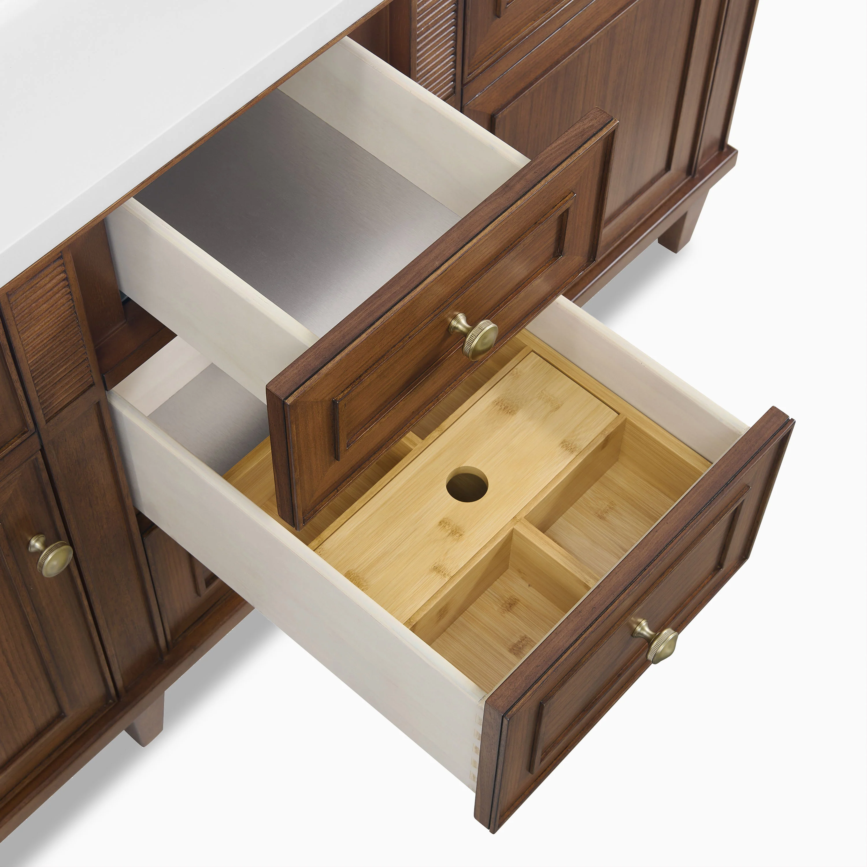 Elodie 60" Double Vanity in Mid-Century Walnut with 3 cm White Zeus Quartz Top - Image 8