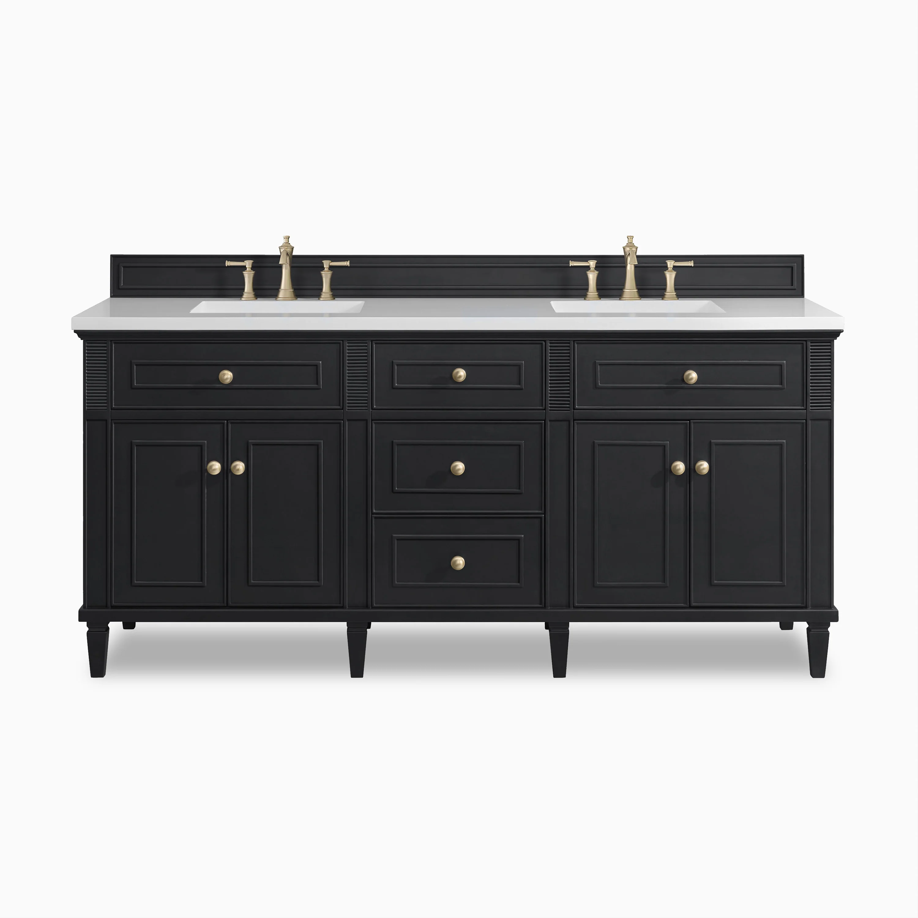 Elodie 72" Double Vanity in Black Onyx with 3 cm White Zeus Quartz Top