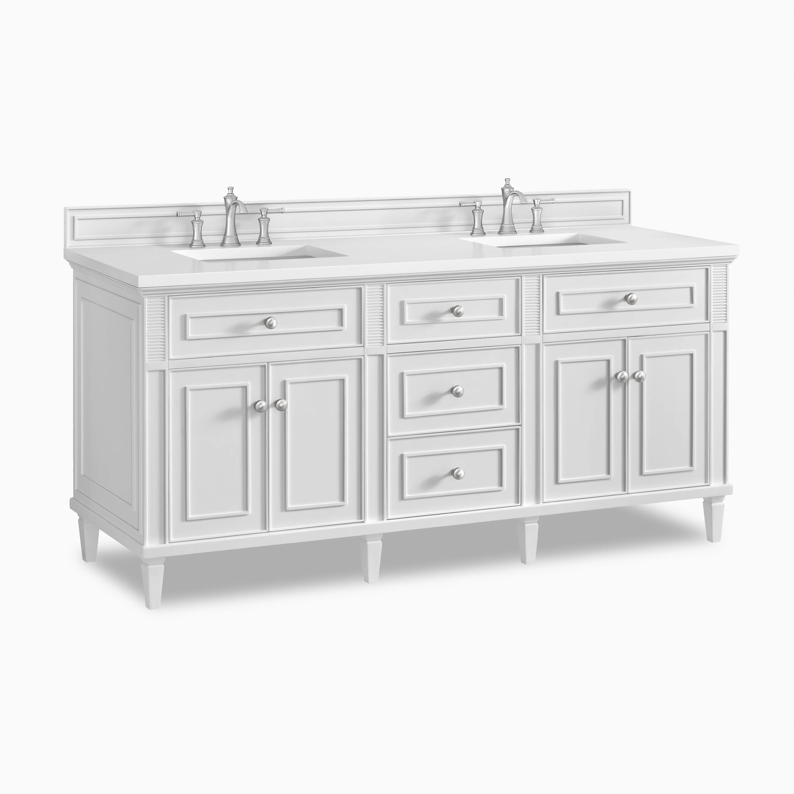 Elodie 72" Double Vanity in Bright White with 3 cm White Zeus Quartz Top - Image 2
