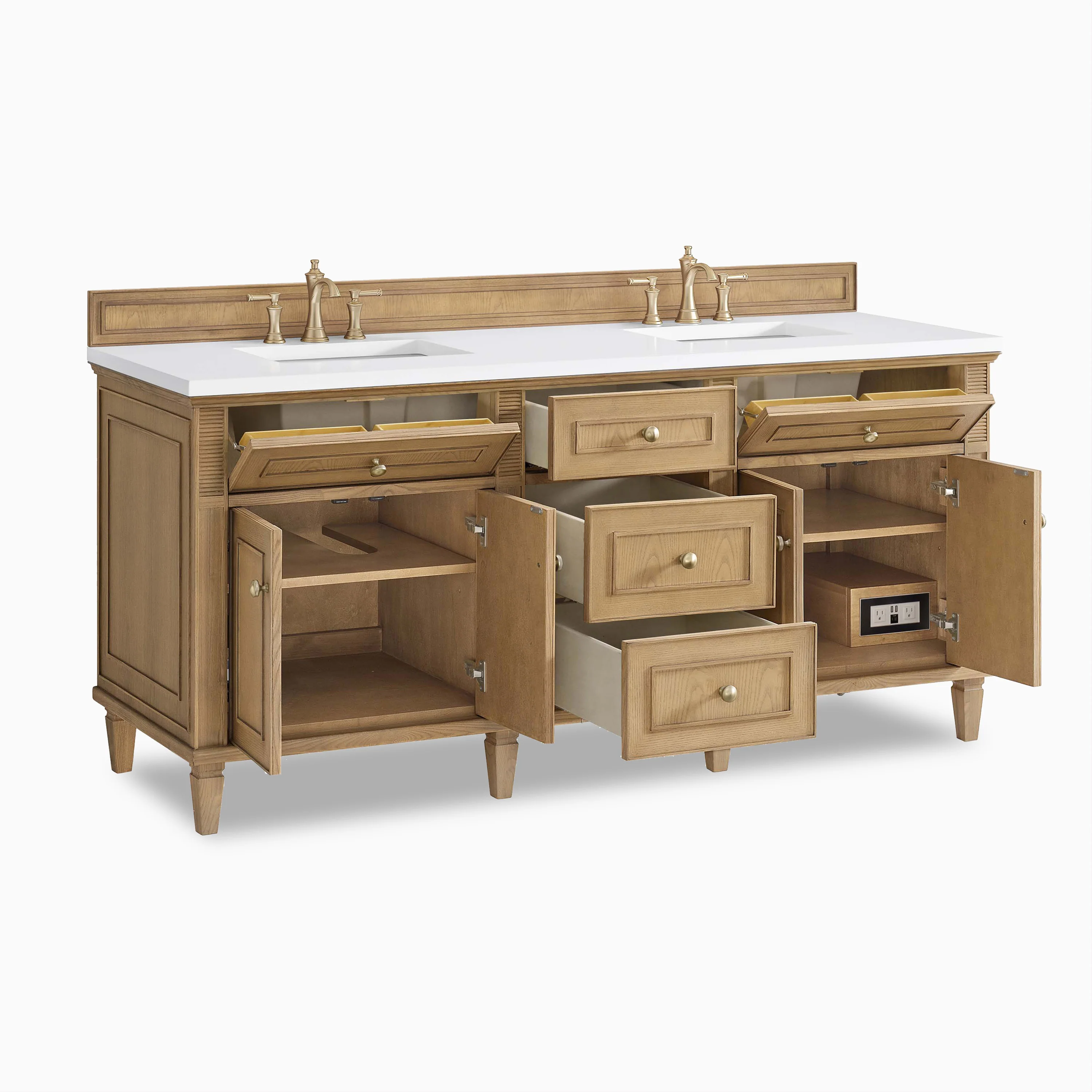 Elodie 72" Double Vanity in Light Natural Oak with 3 cm White Zeus Quartz Top - Image 4