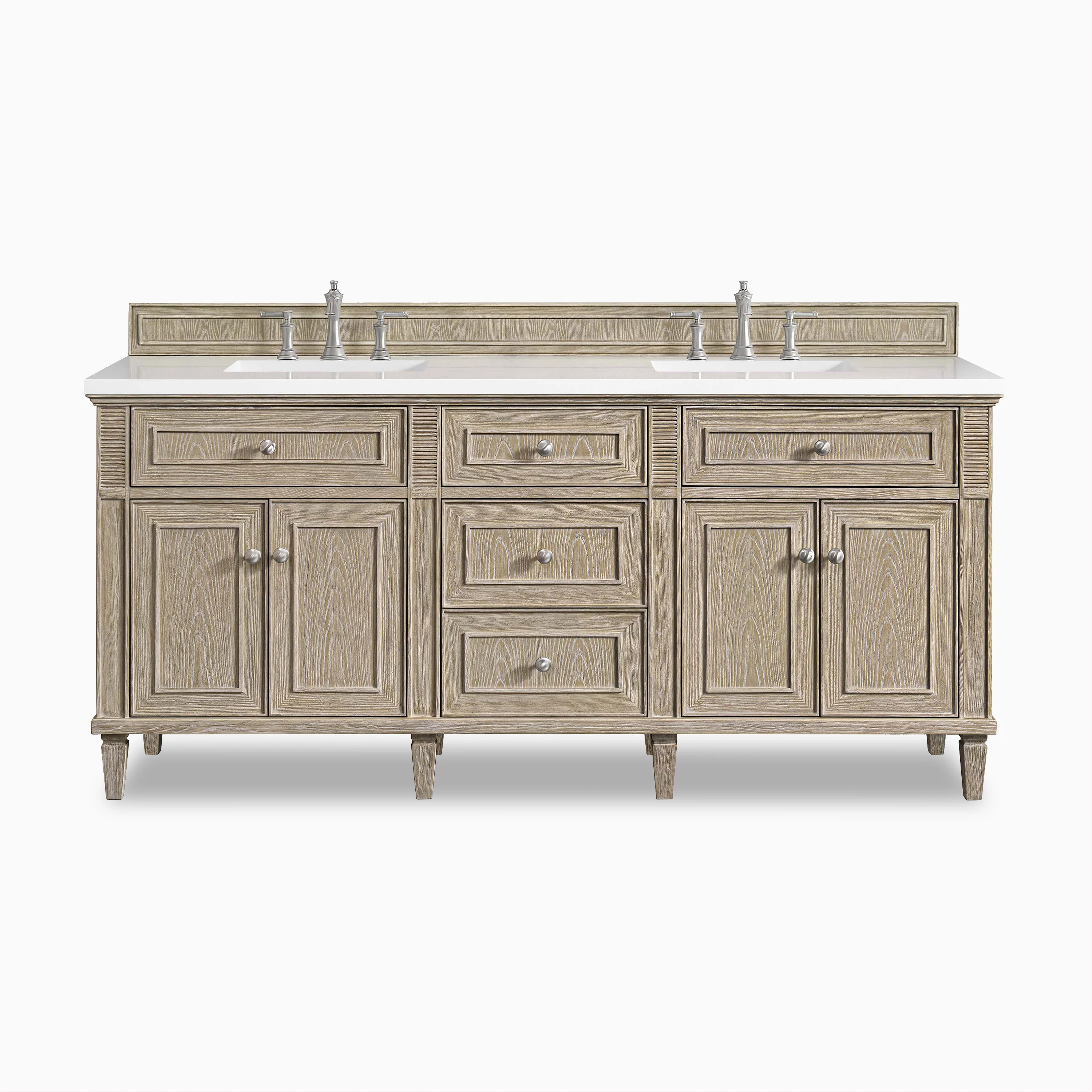 Elodie 72" Double Vanity in Whitewashed Oak with 3 cm White Zeus Quartz Top